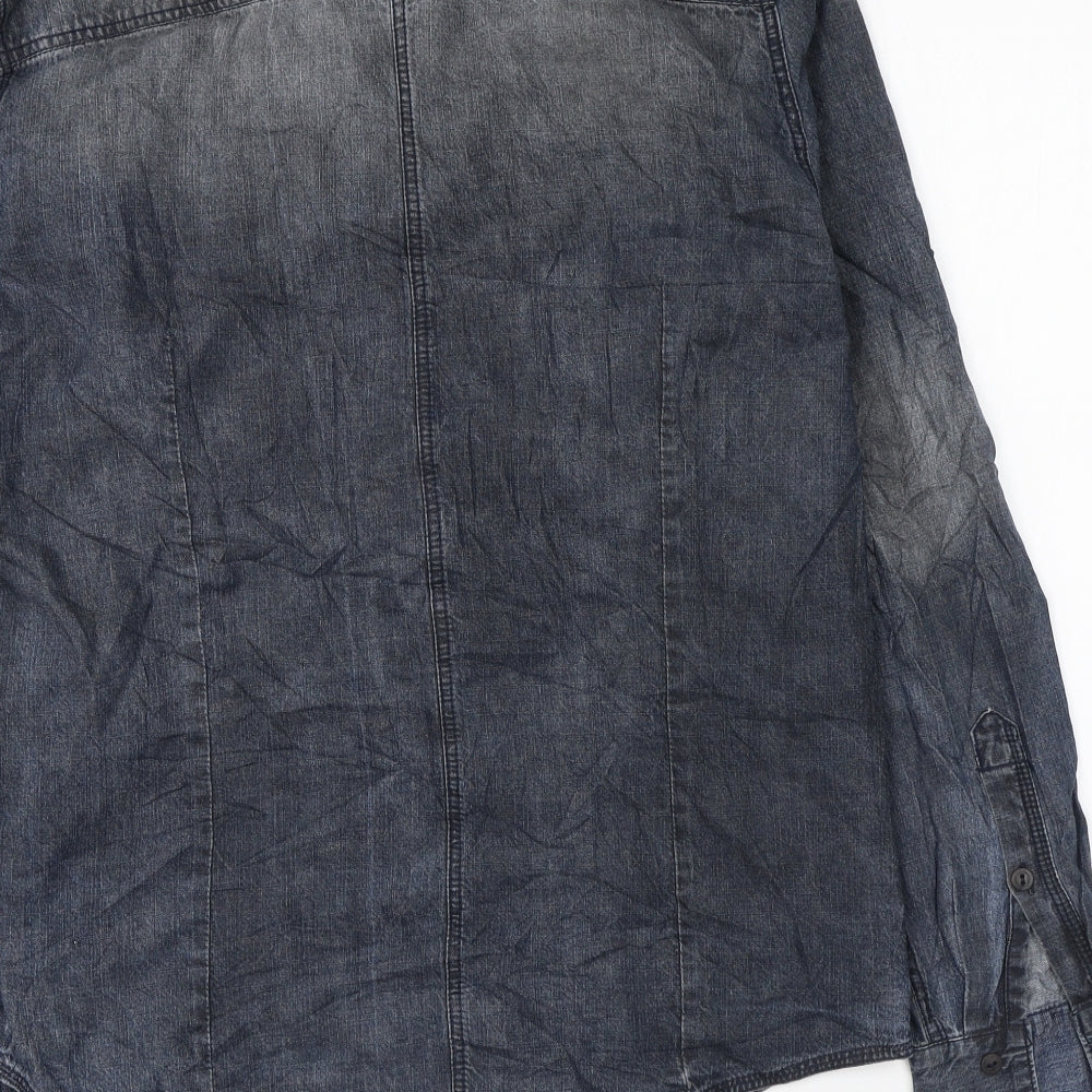 Bershka Mens Blue Cotton Button-Up Size L Collared Button