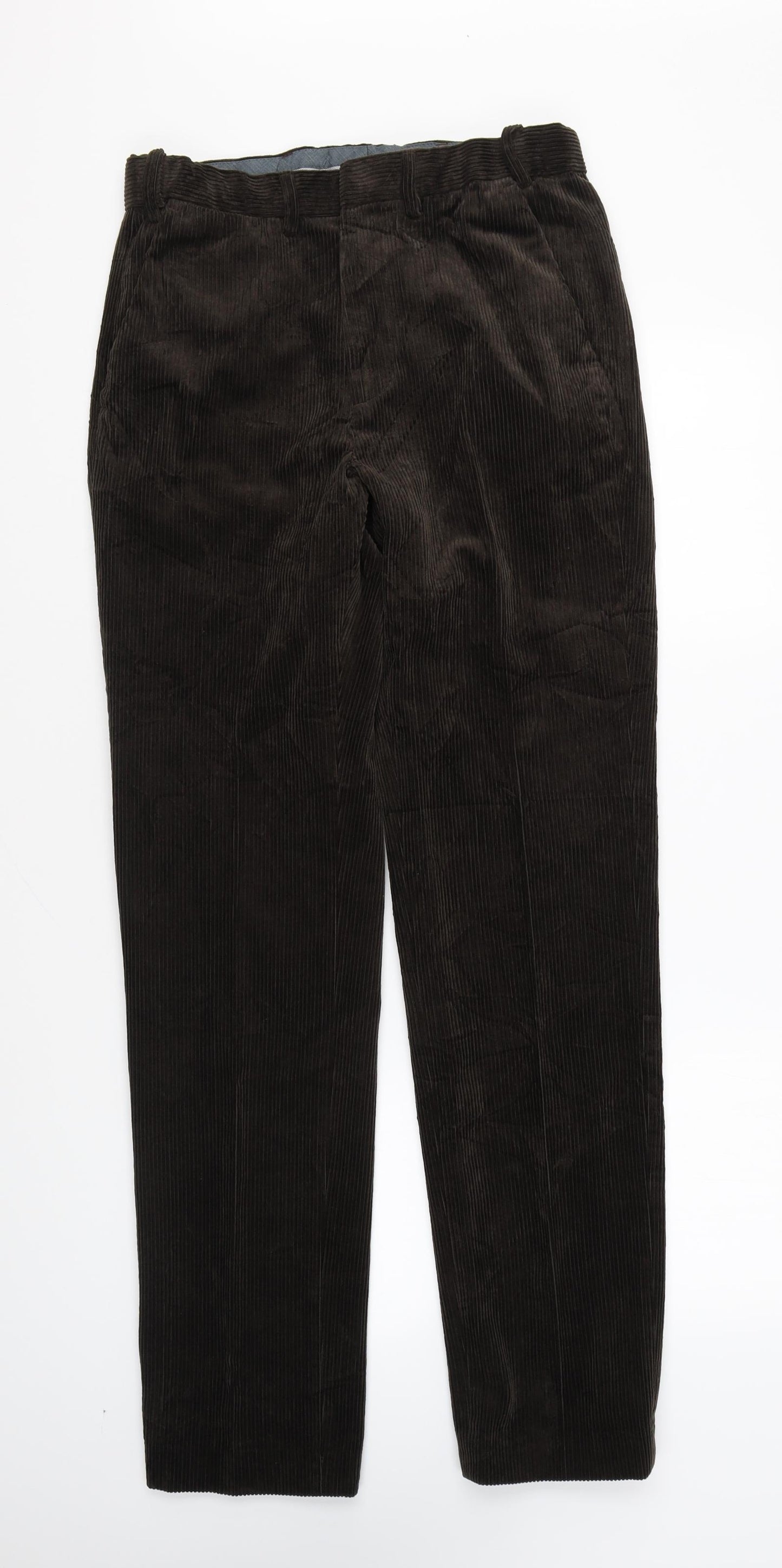 Marks and Spencer Mens Brown Cotton Trousers Size 30 in L33 in Regular Zip