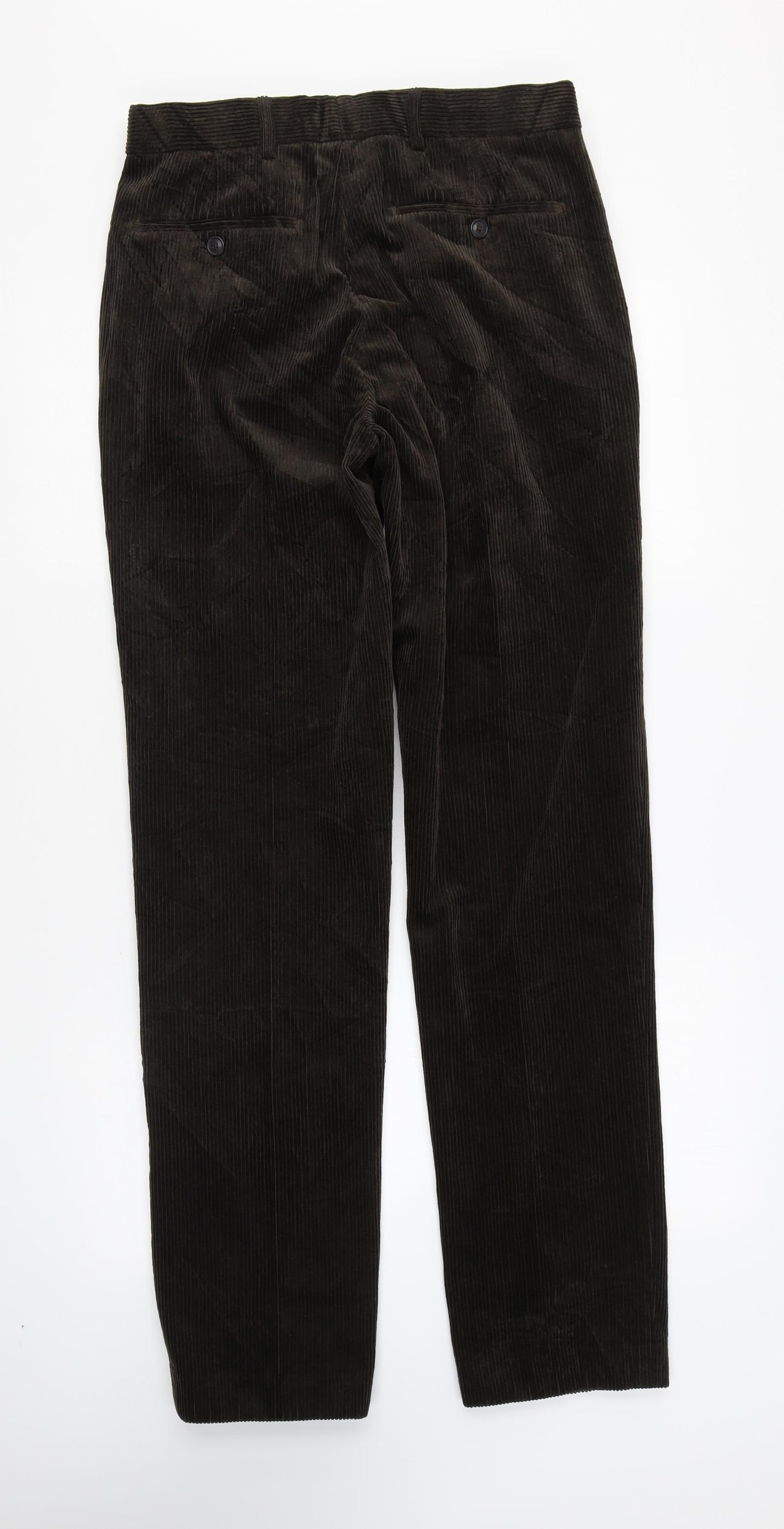 Marks and Spencer Mens Brown Cotton Trousers Size 30 in L33 in Regular Zip