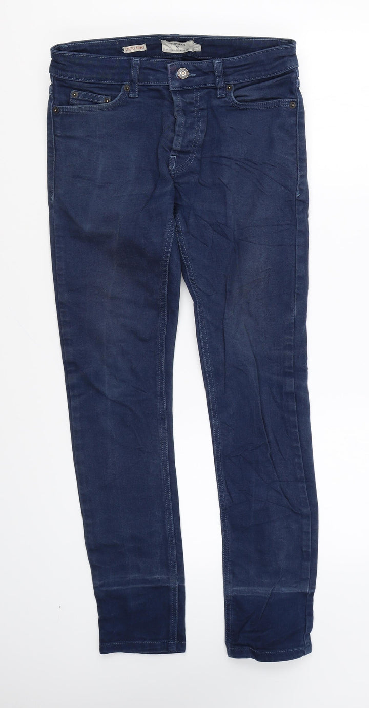 Topman Mens Blue Cotton Skinny Jeans Size 28 in L27 in Regular Zip