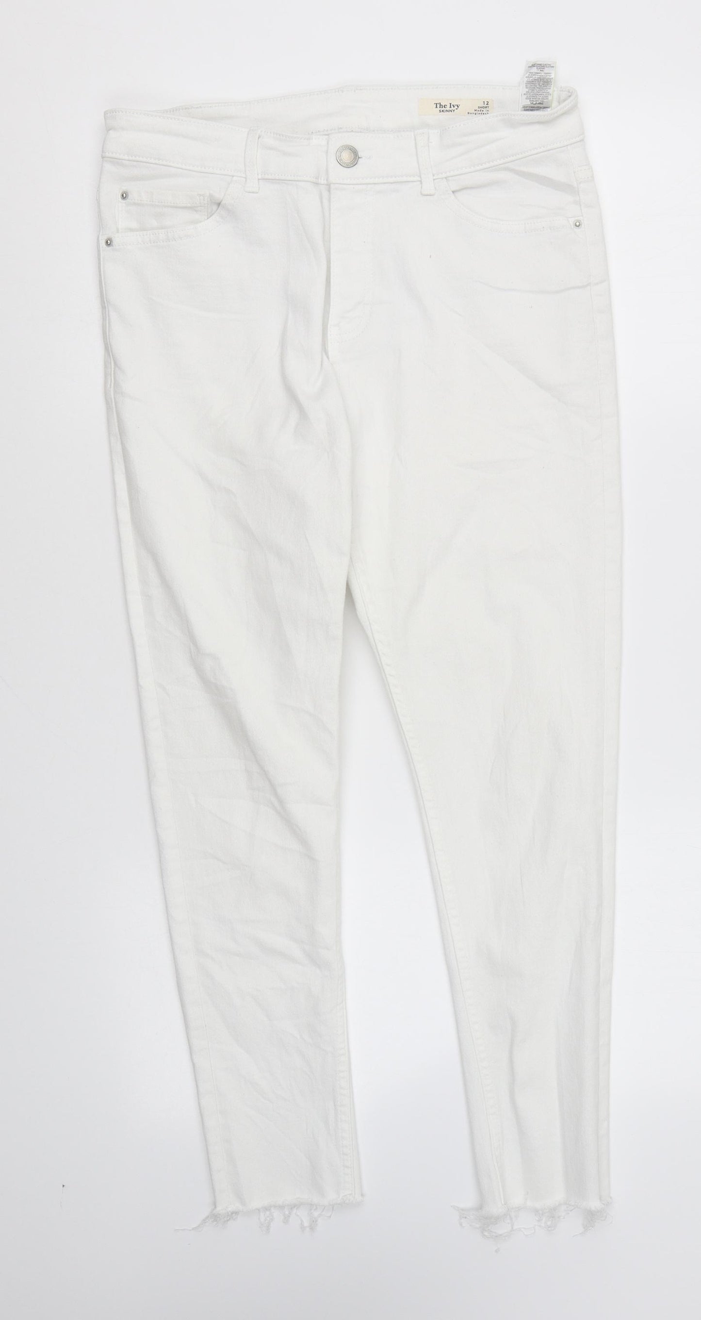 Marks and Spencer Womens White Cotton Skinny Jeans Size 12 L25 in Regular Zip