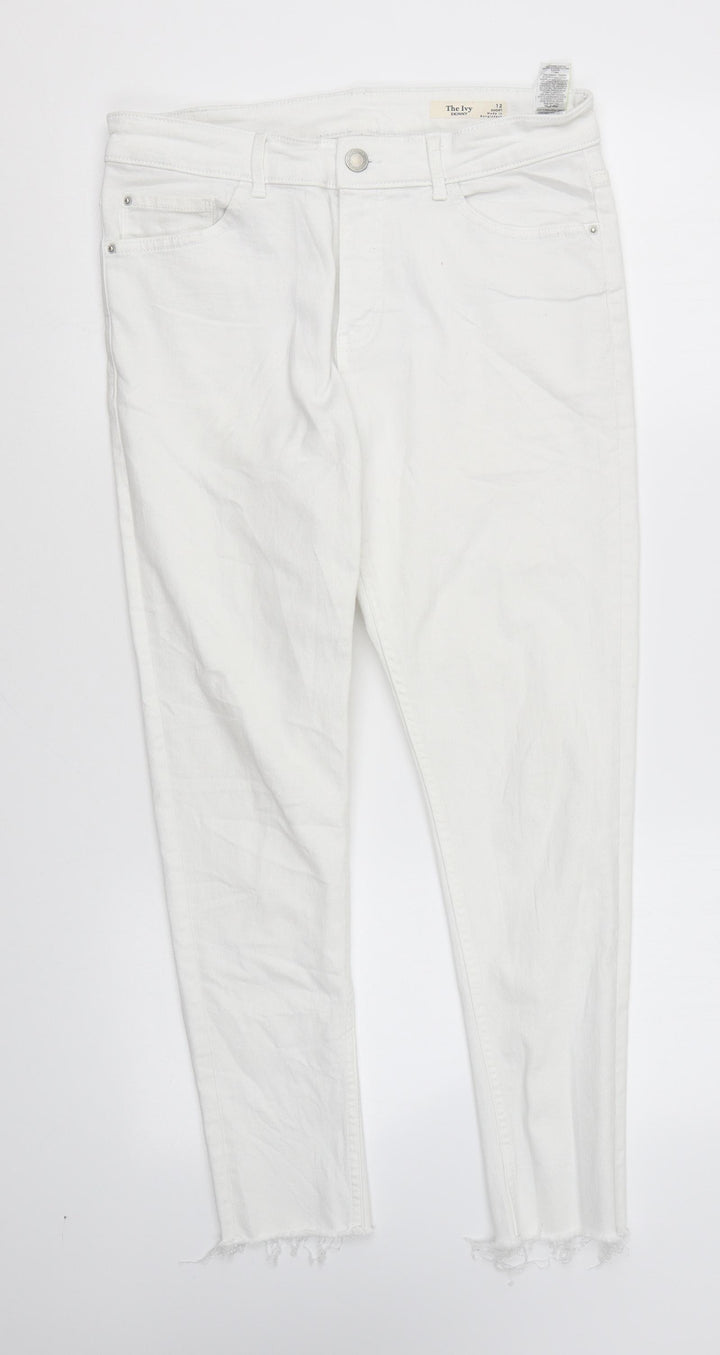 Marks and Spencer Womens White Cotton Skinny Jeans Size 12 L25 in Regular Zip