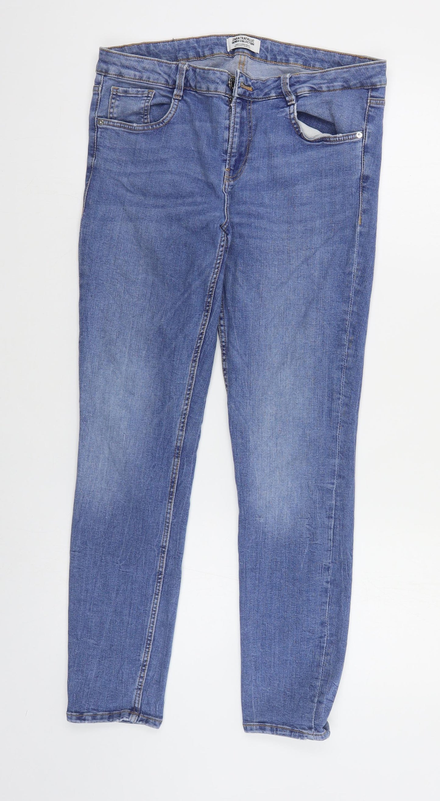 Zara Womens Blue Cotton Skinny Jeans Size 12 L26 in Regular Zip