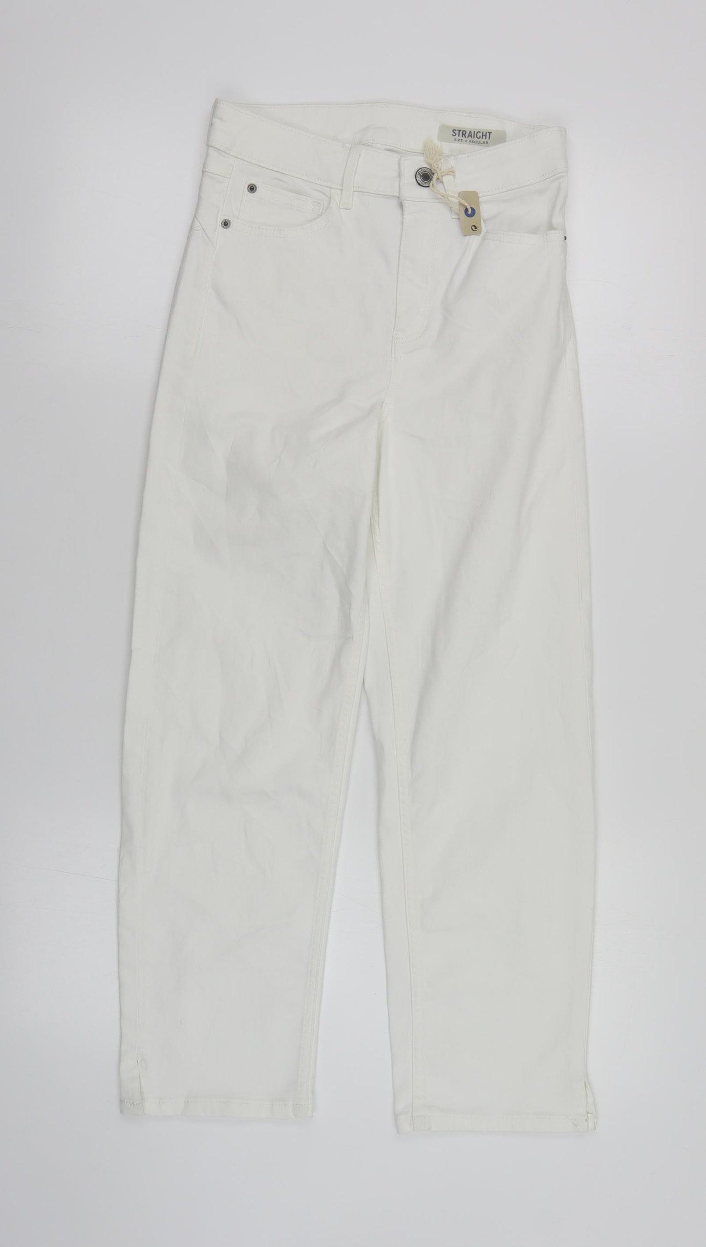 Marks and Spencer Womens White Cotton Straight Jeans Size 8 L24 in Regular Zip