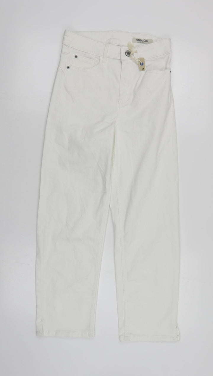 Marks and Spencer Womens White Cotton Straight Jeans Size 8 L24 in Regular Zip