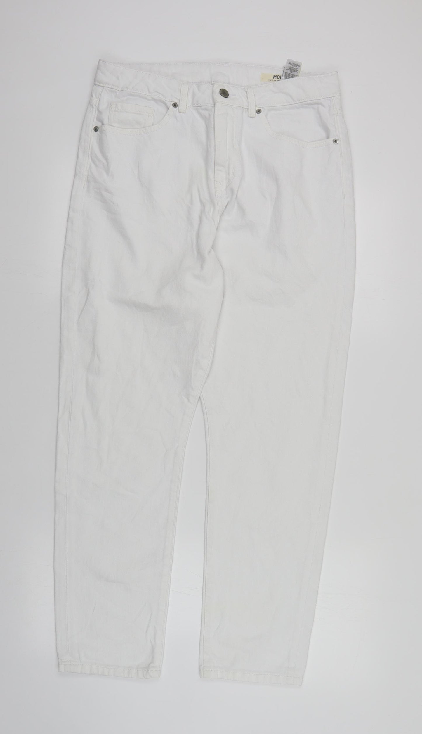 Marks and Spencer Womens White Cotton Mom Jeans Size 14 L27 in Regular Zip