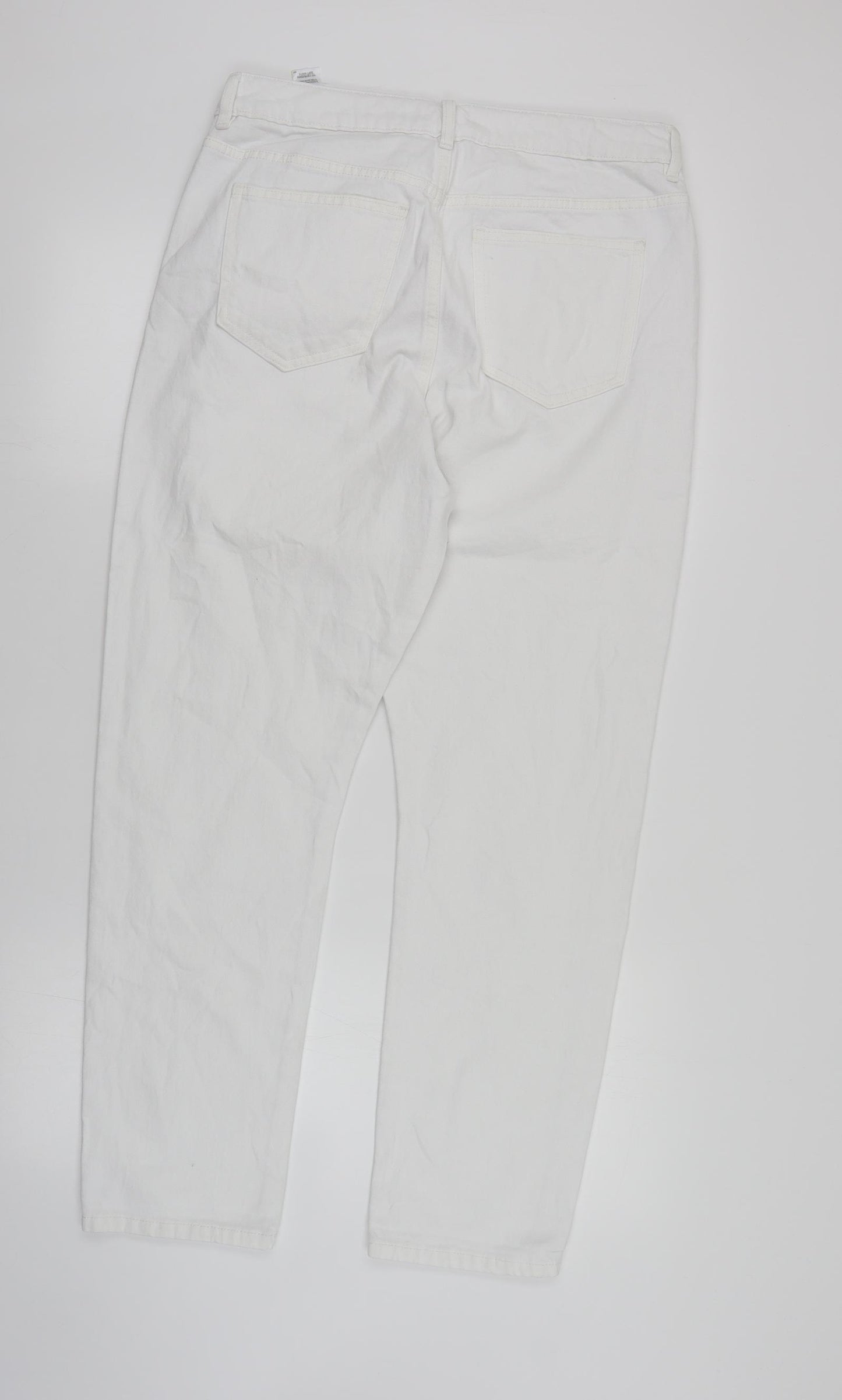 Marks and Spencer Womens White Cotton Mom Jeans Size 14 L27 in Regular Zip