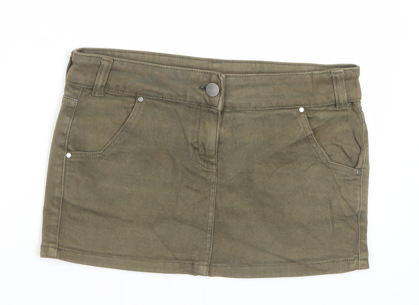 Preworn Womens Green Cotton Mini Skirt Size 28 in Button