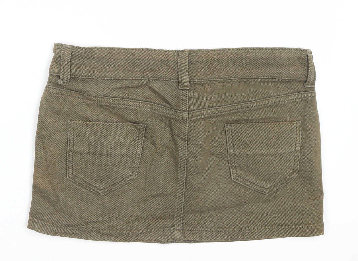 Preworn Womens Green Cotton Mini Skirt Size 28 in Button