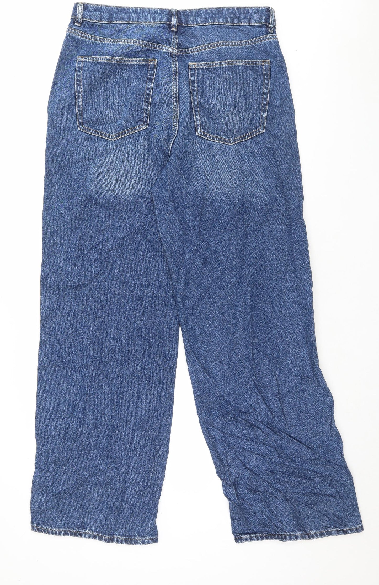 Marks and Spencer Womens Blue Cotton Wide-Leg Jeans Size 16 L32 in Regular Button
