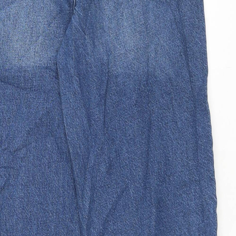 Marks and Spencer Womens Blue Cotton Wide-Leg Jeans Size 16 L32 in Regular Button