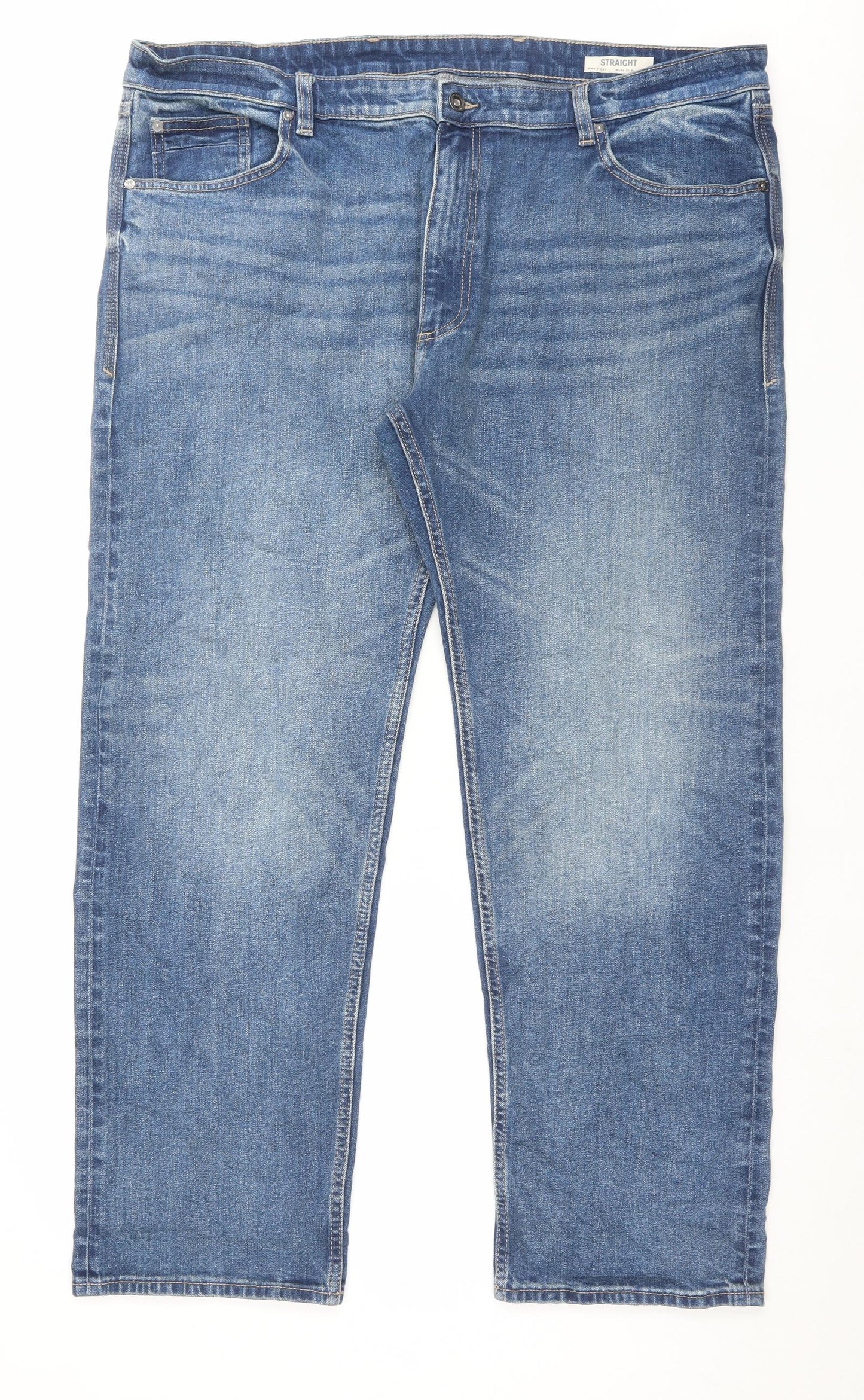 Marks and Spencer Mens Blue Cotton Straight Jeans Size 44 in L31 in Regular Button