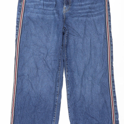 Marks and Spencer Womens Blue Cotton Wide-Leg Jeans Size 16 L28 in Regular Button