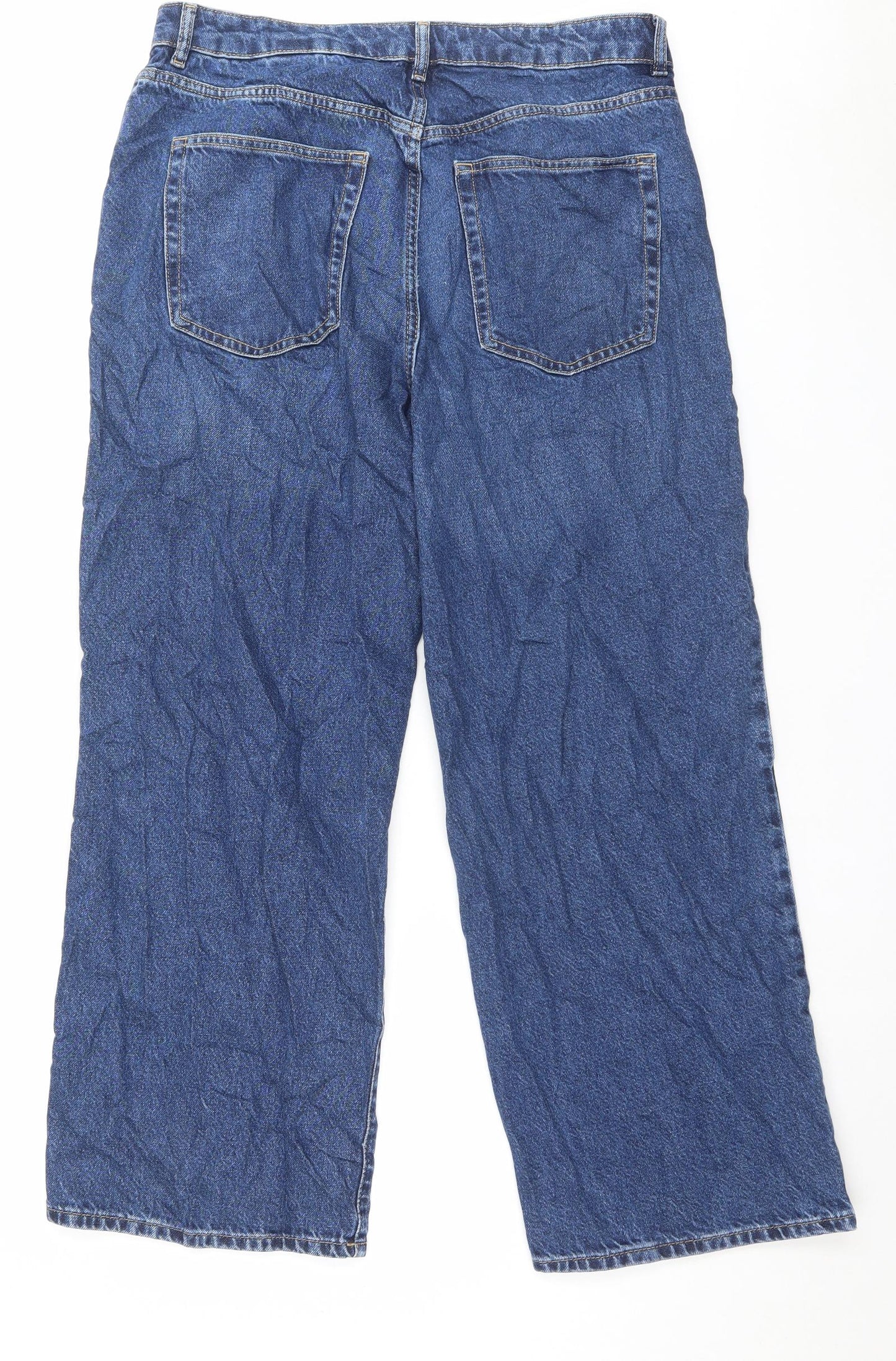 Marks and Spencer Womens Blue Cotton Wide-Leg Jeans Size 16 L28 in Regular Button