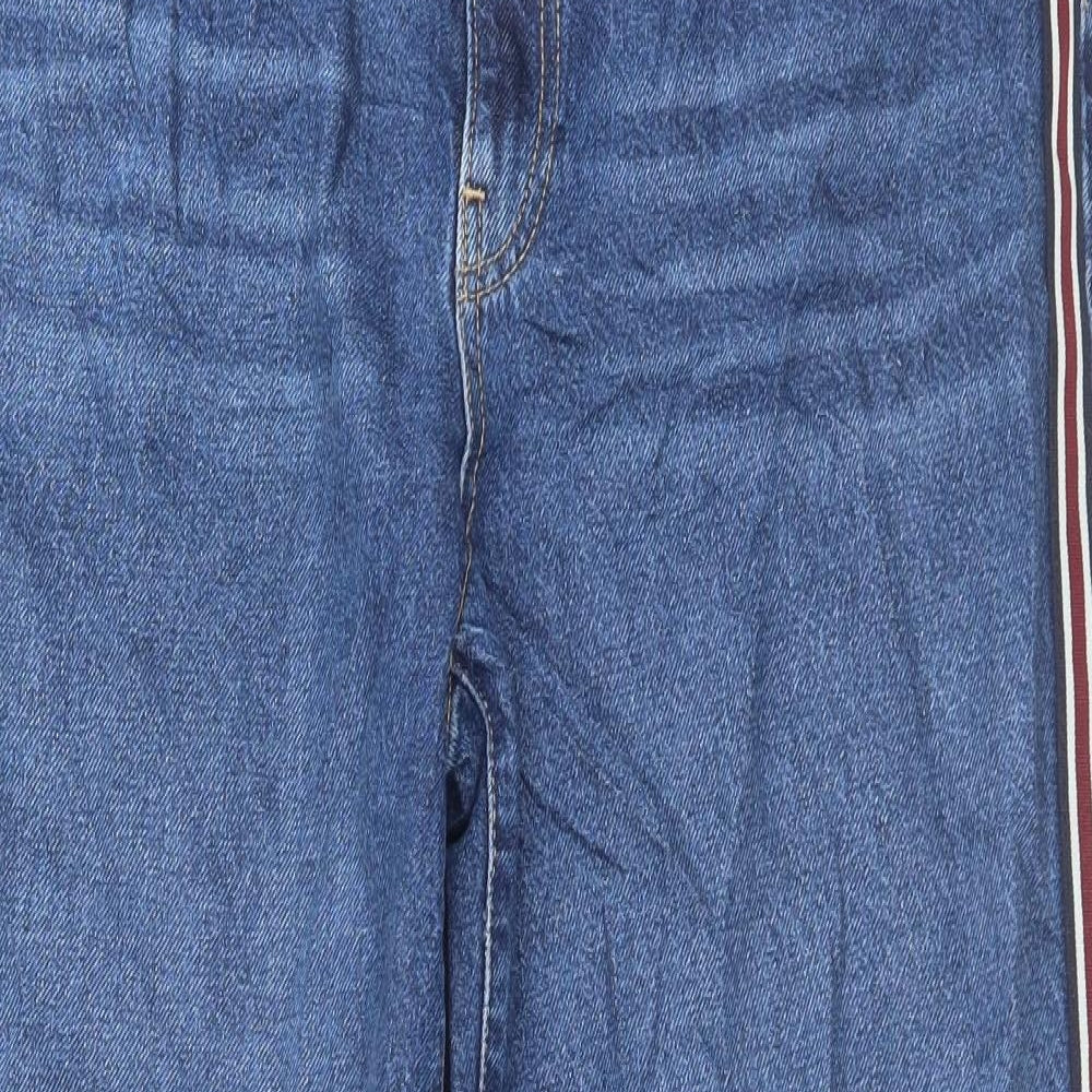 Marks and Spencer Womens Blue Cotton Wide-Leg Jeans Size 16 L28 in Regular Button