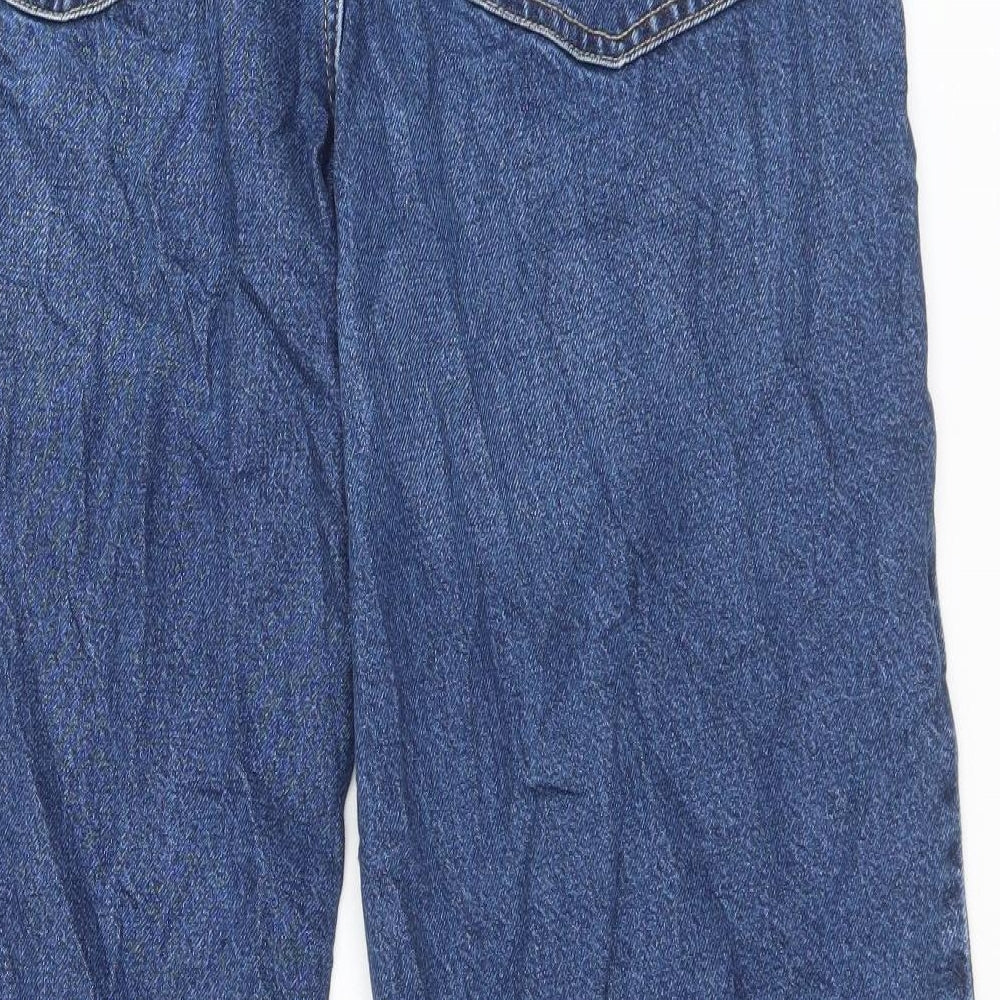 Marks and Spencer Womens Blue Cotton Wide-Leg Jeans Size 16 L28 in Regular Button