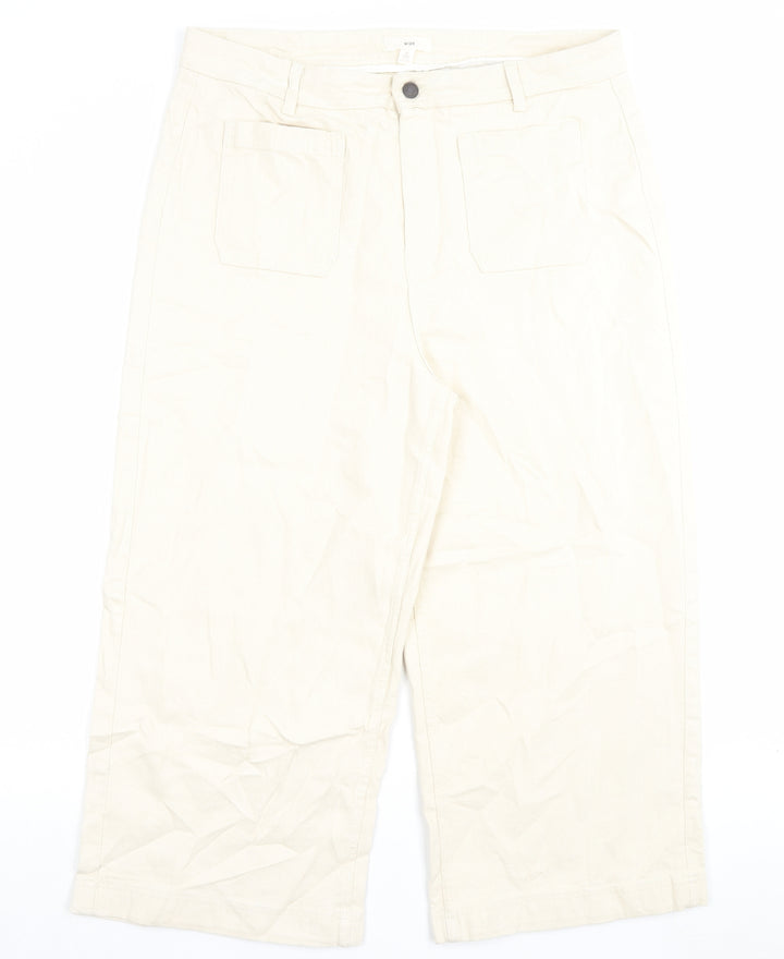 Marks and Spencer Womens Ivory Cotton Wide-Leg Jeans Size 18 L23 in Regular Button
