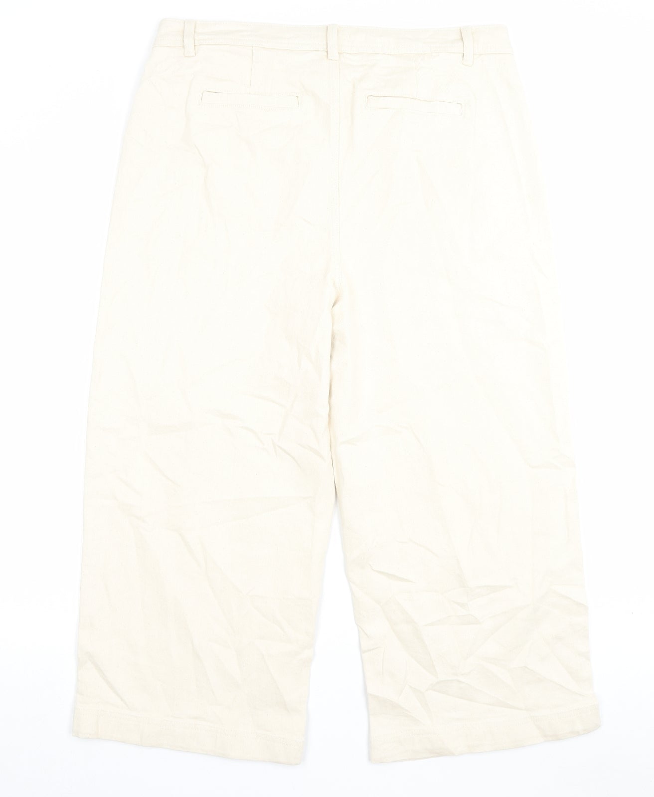 Marks and Spencer Womens Ivory Cotton Wide-Leg Jeans Size 18 L23 in Regular Button