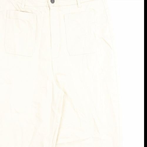 Marks and Spencer Womens Ivory Cotton Wide-Leg Jeans Size 18 L23 in Regular Button