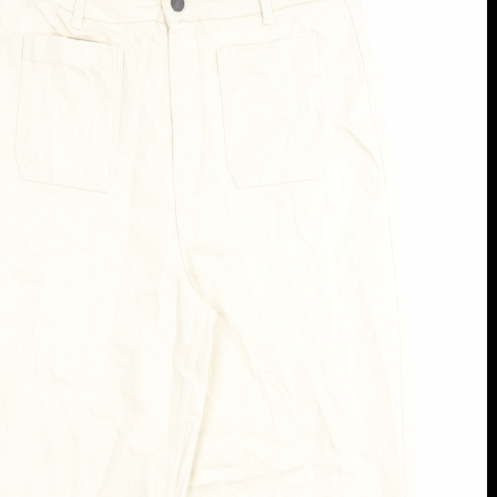Marks and Spencer Womens Ivory Cotton Wide-Leg Jeans Size 18 L23 in Regular Button