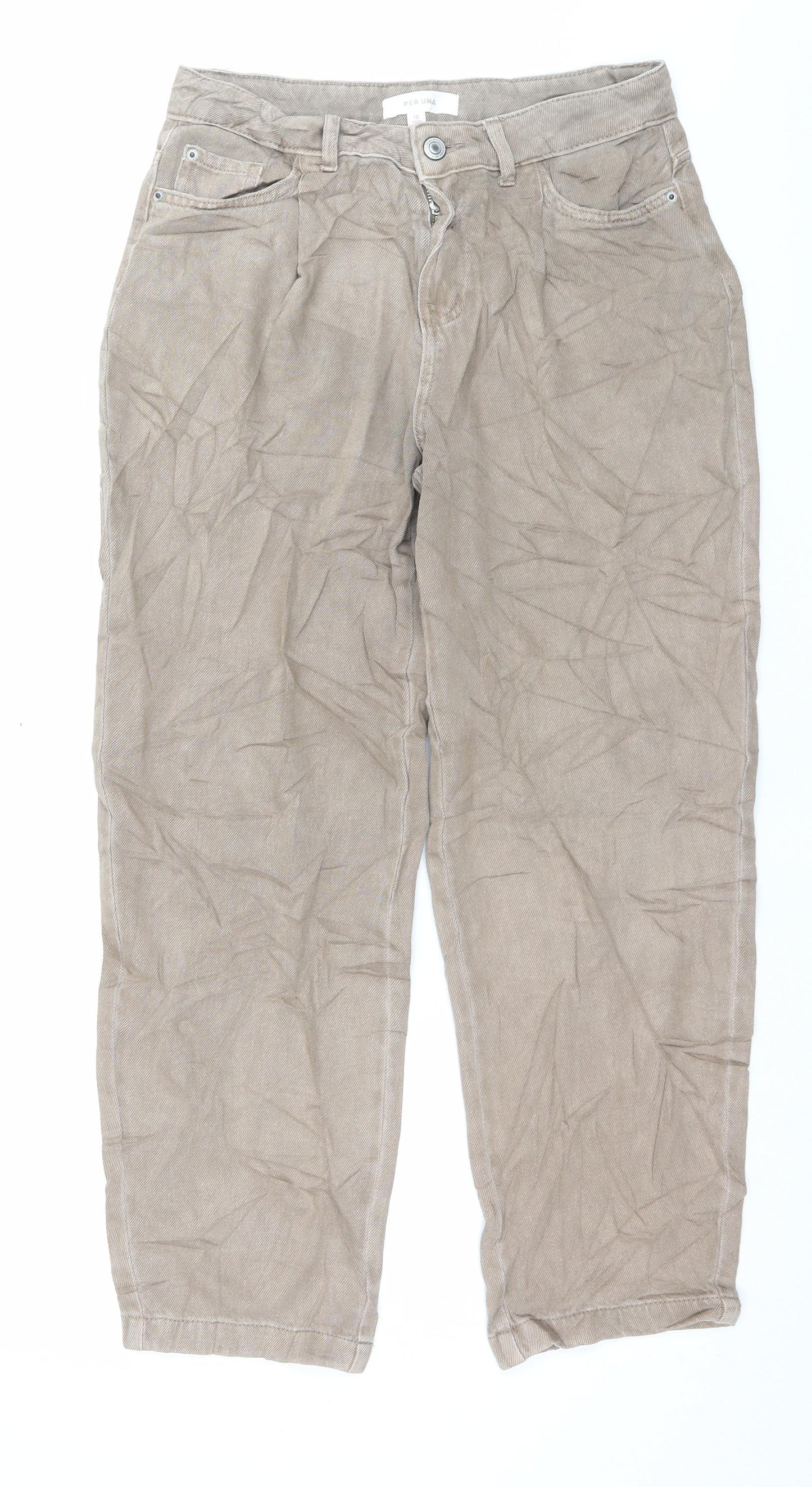 Per Una Womens Brown Cotton Straight Jeans Size 10 L27 in Regular Button