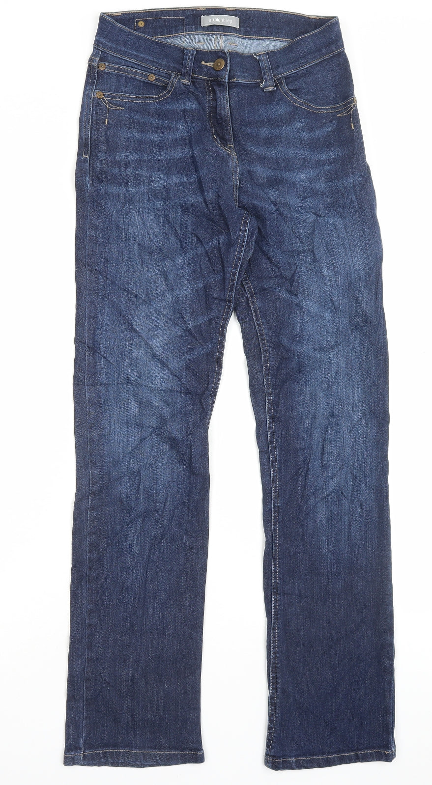 Marks and Spencer Womens Blue Cotton Straight Jeans Size 8 L30 in Regular Button