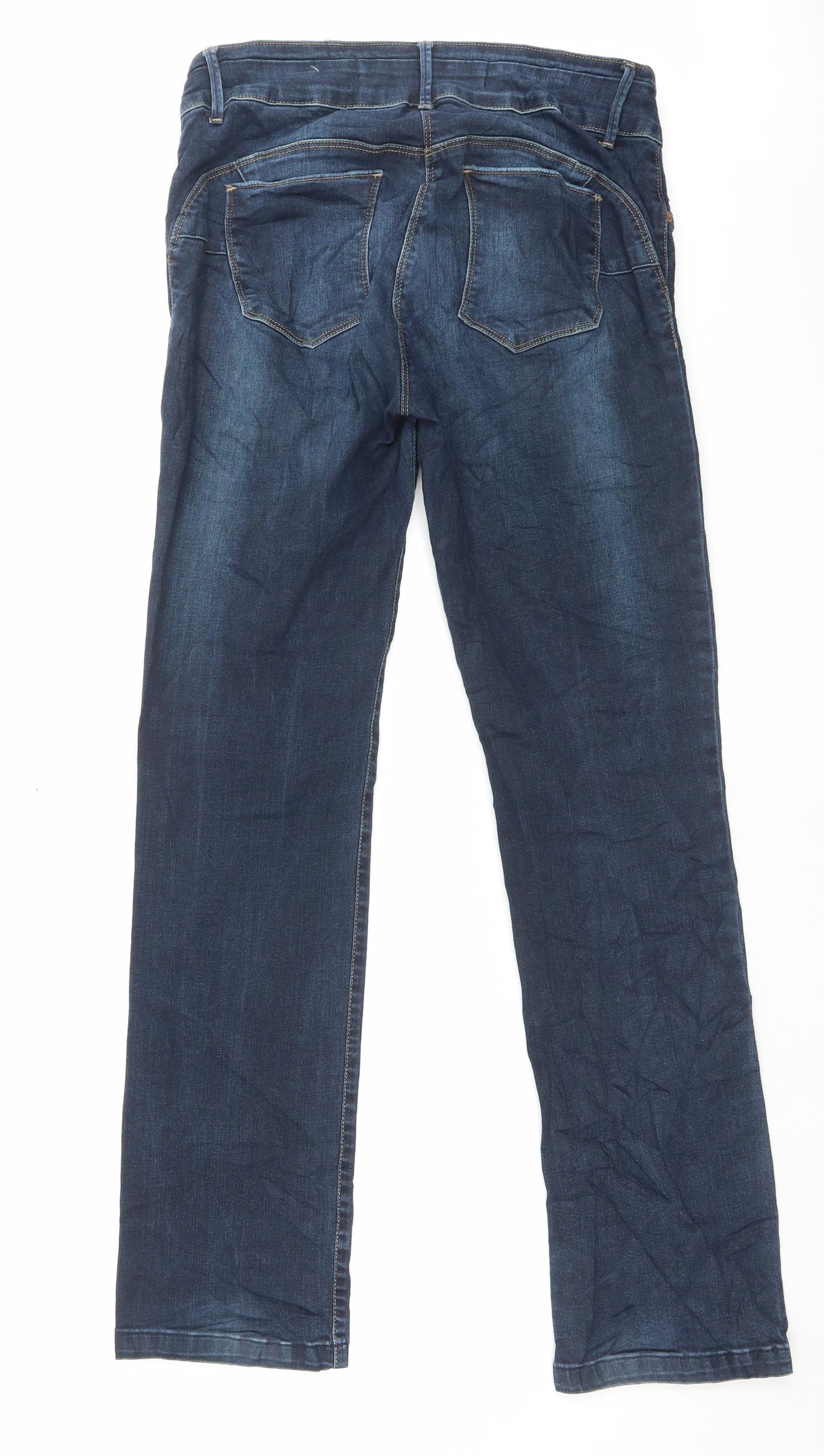 NEXT Womens Blue Cotton Straight Jeans Size 12 L30 in Slim Button