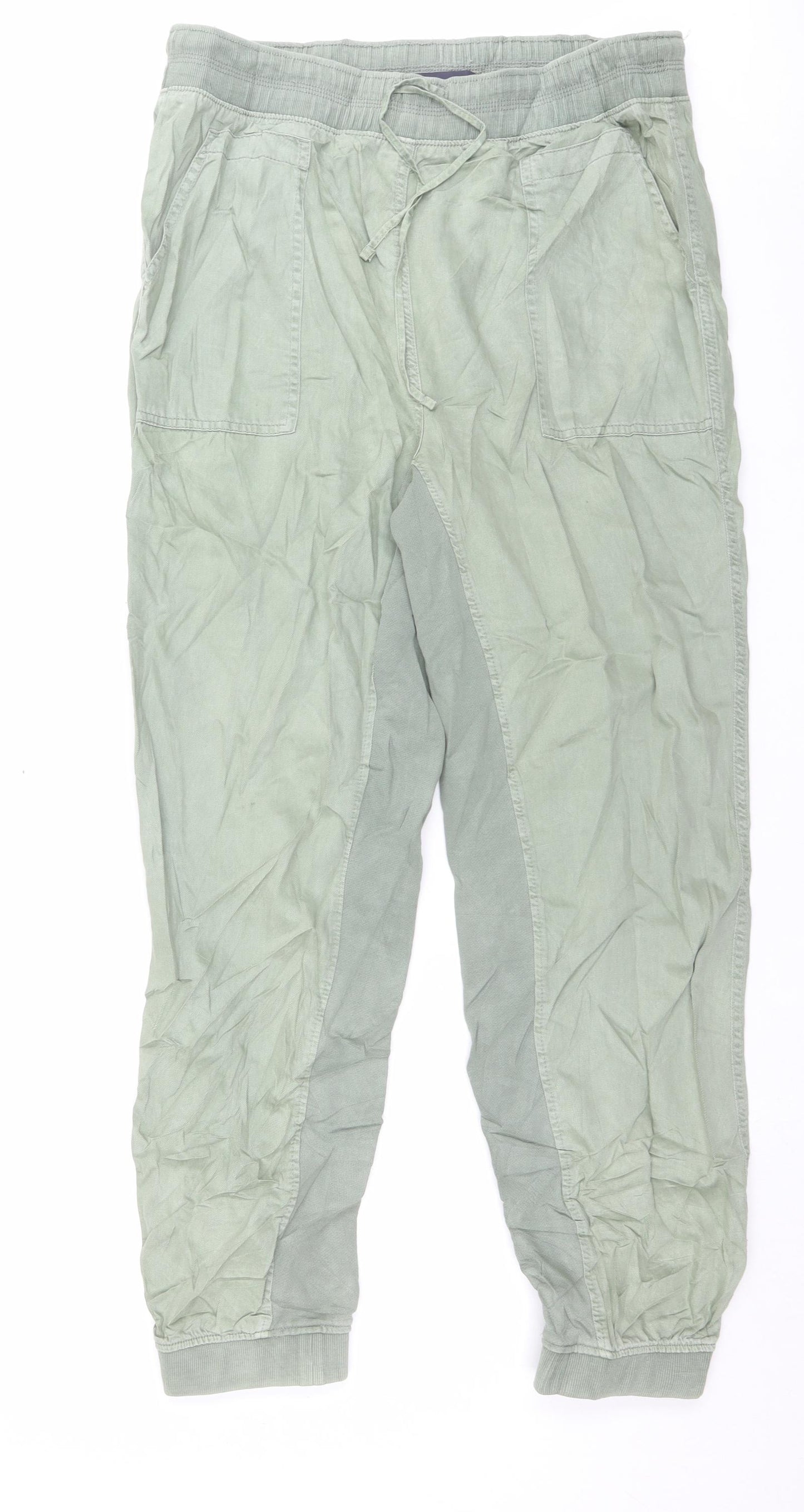 Marks and Spencer Womens Gold Cotton Trousers Size 18 L31 in Regular Drawstring
