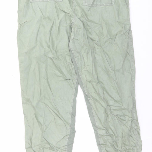 Marks and Spencer Womens Gold Cotton Trousers Size 18 L31 in Regular Drawstring