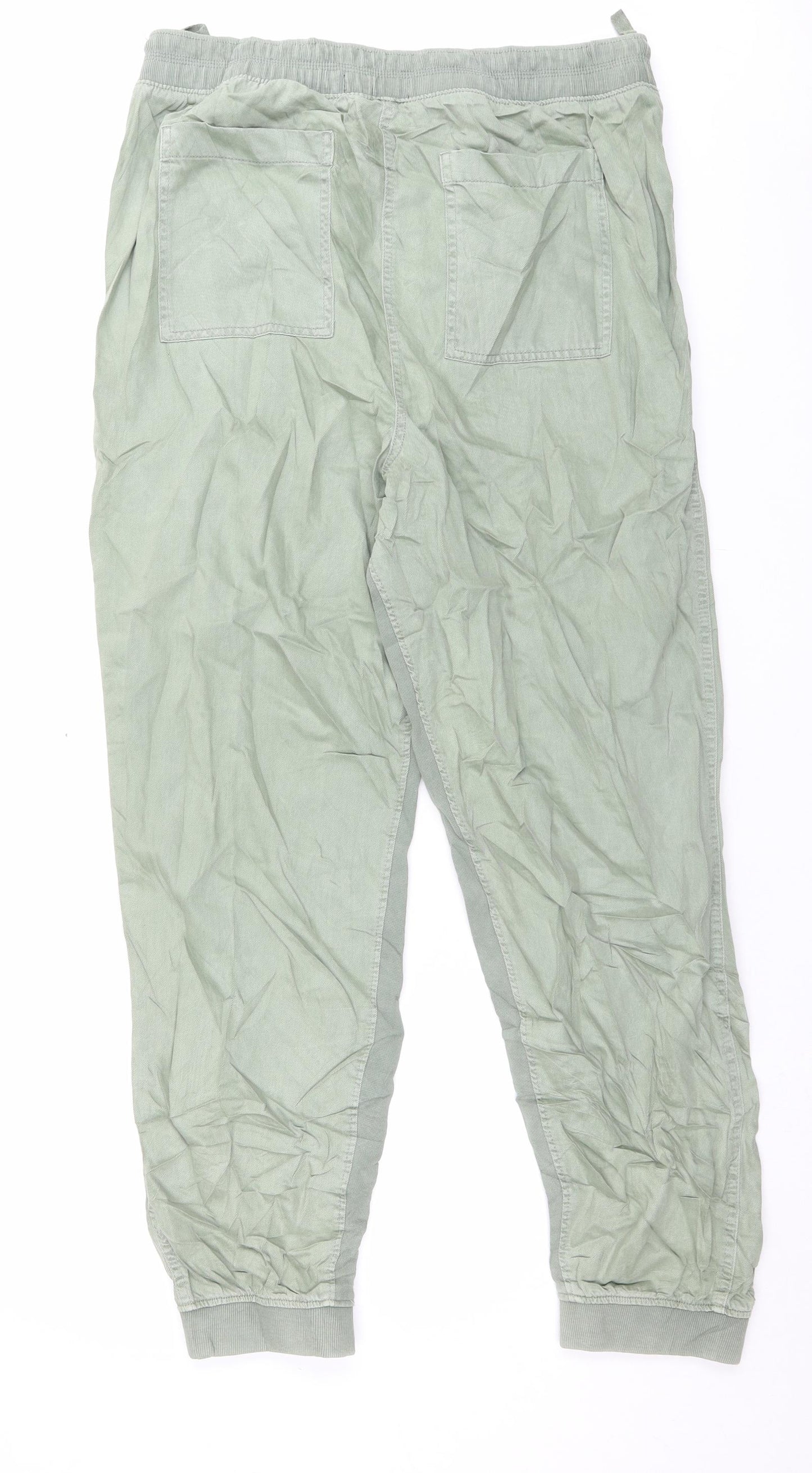 Marks and Spencer Womens Gold Cotton Trousers Size 18 L31 in Regular Drawstring