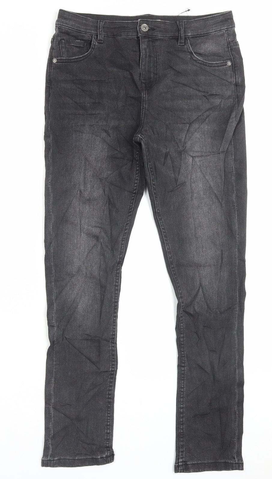 Marks and Spencer Boys Black Cotton Skinny Jeans Size 13-14 Years Regular Button