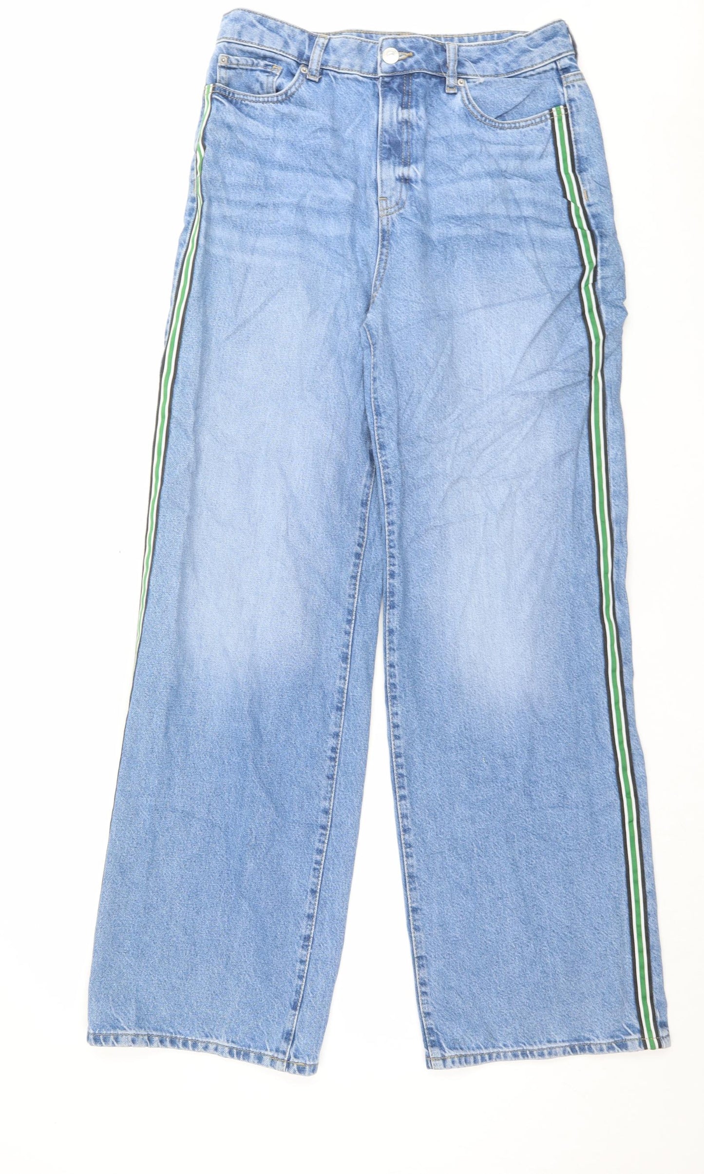 Marks and Spencer Womens Blue Cotton Wide-Leg Jeans Size 12 L32 in Regular Button
