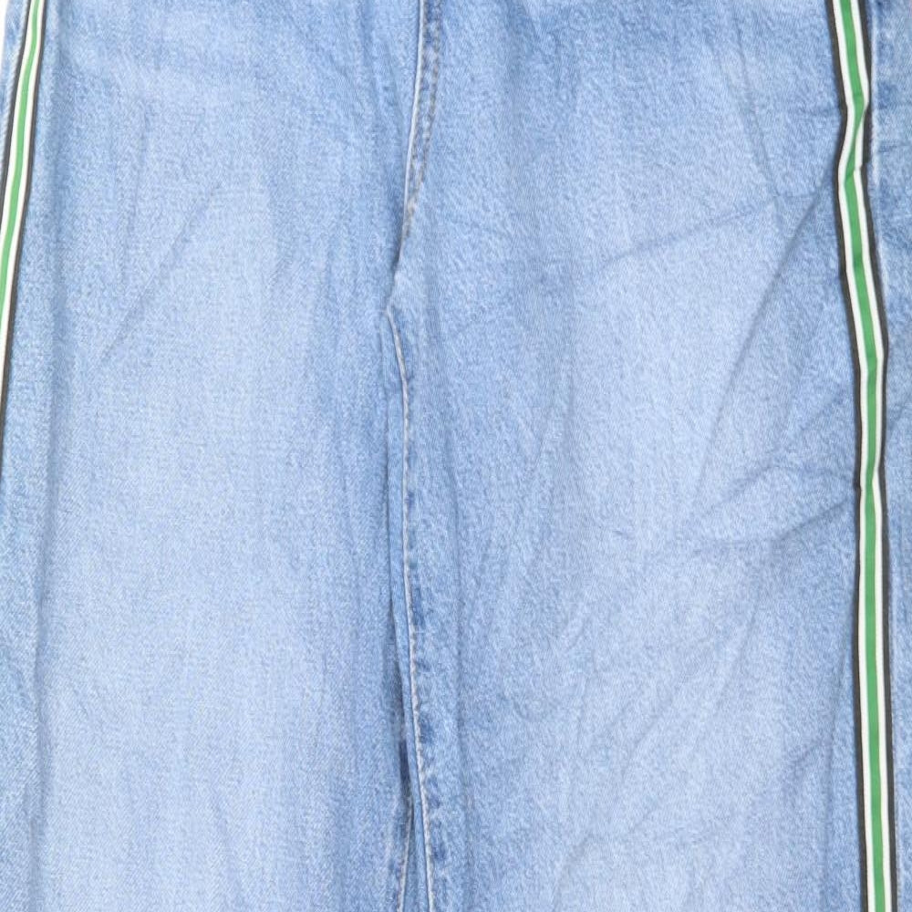 Marks and Spencer Womens Blue Cotton Wide-Leg Jeans Size 12 L32 in Regular Button