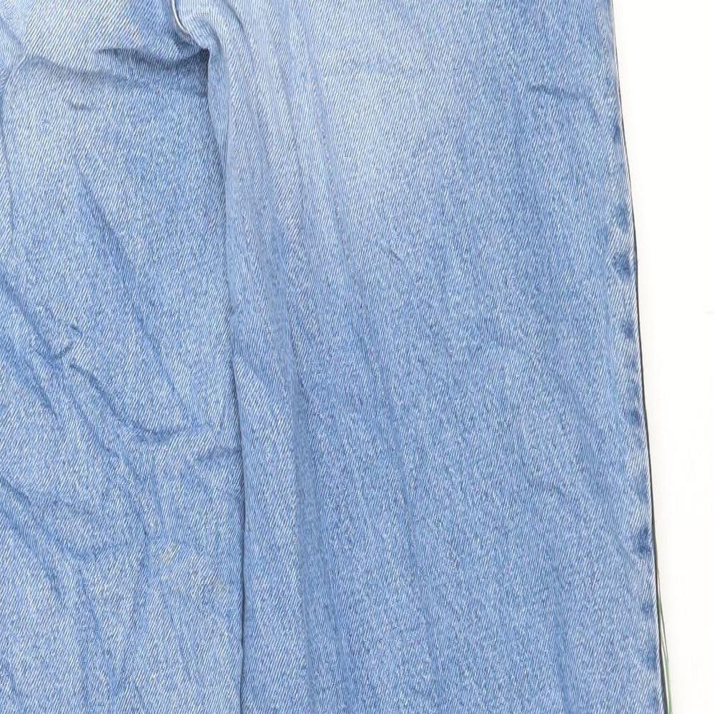 Marks and Spencer Womens Blue Cotton Wide-Leg Jeans Size 12 L32 in Regular Button