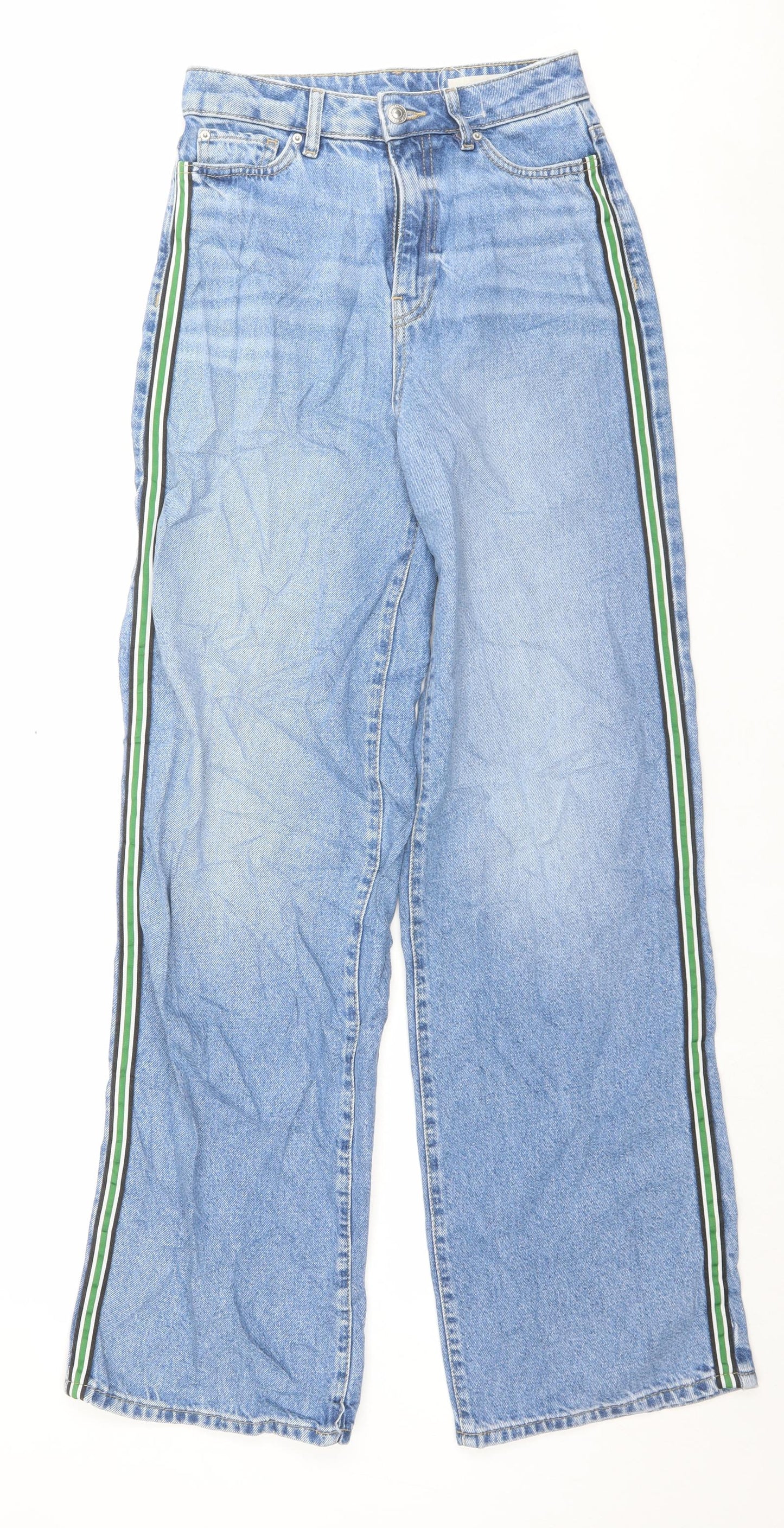 Marks and Spencer Womens Blue Cotton Wide-Leg Jeans Size 8 L33 in Regular Button