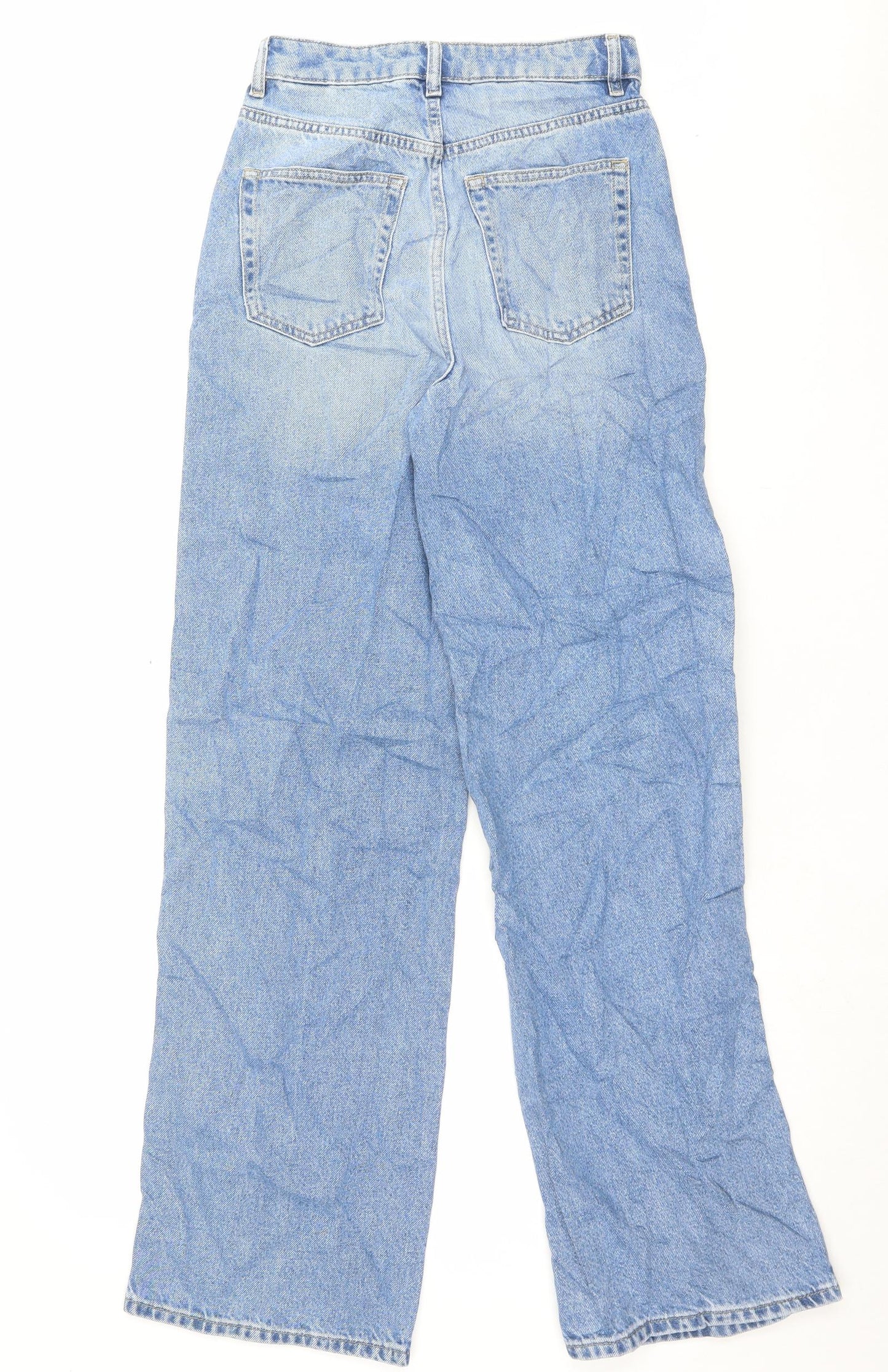 Marks and Spencer Womens Blue Cotton Wide-Leg Jeans Size 8 L33 in Regular Button