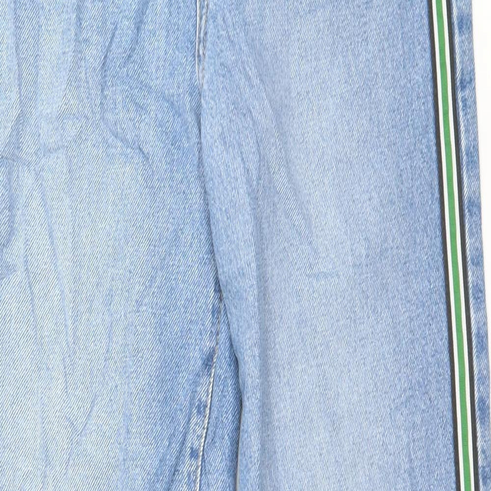 Marks and Spencer Womens Blue Cotton Wide-Leg Jeans Size 8 L33 in Regular Button