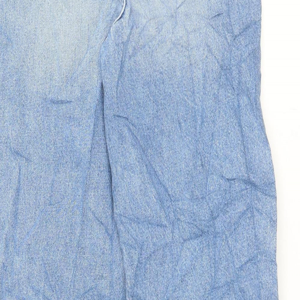Marks and Spencer Womens Blue Cotton Wide-Leg Jeans Size 8 L33 in Regular Button