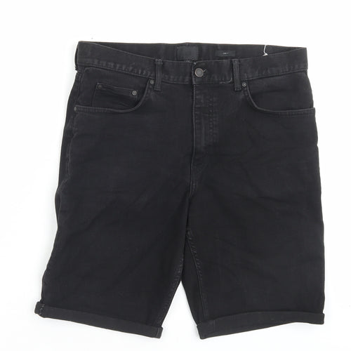 H&M Mens Black Cotton Bermuda Shorts Size 33 in L9 in Regular Button