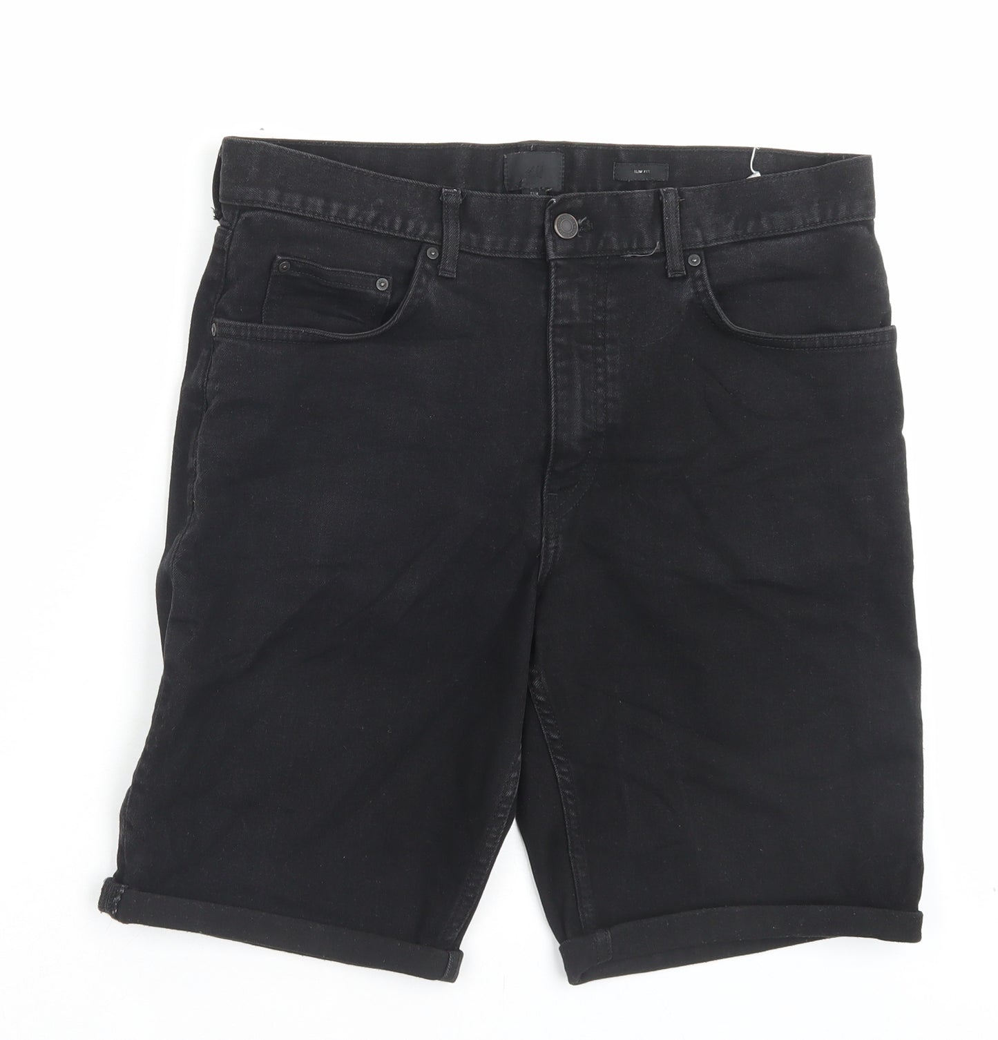 H&M Mens Black Cotton Bermuda Shorts Size 33 in L9 in Regular Button
