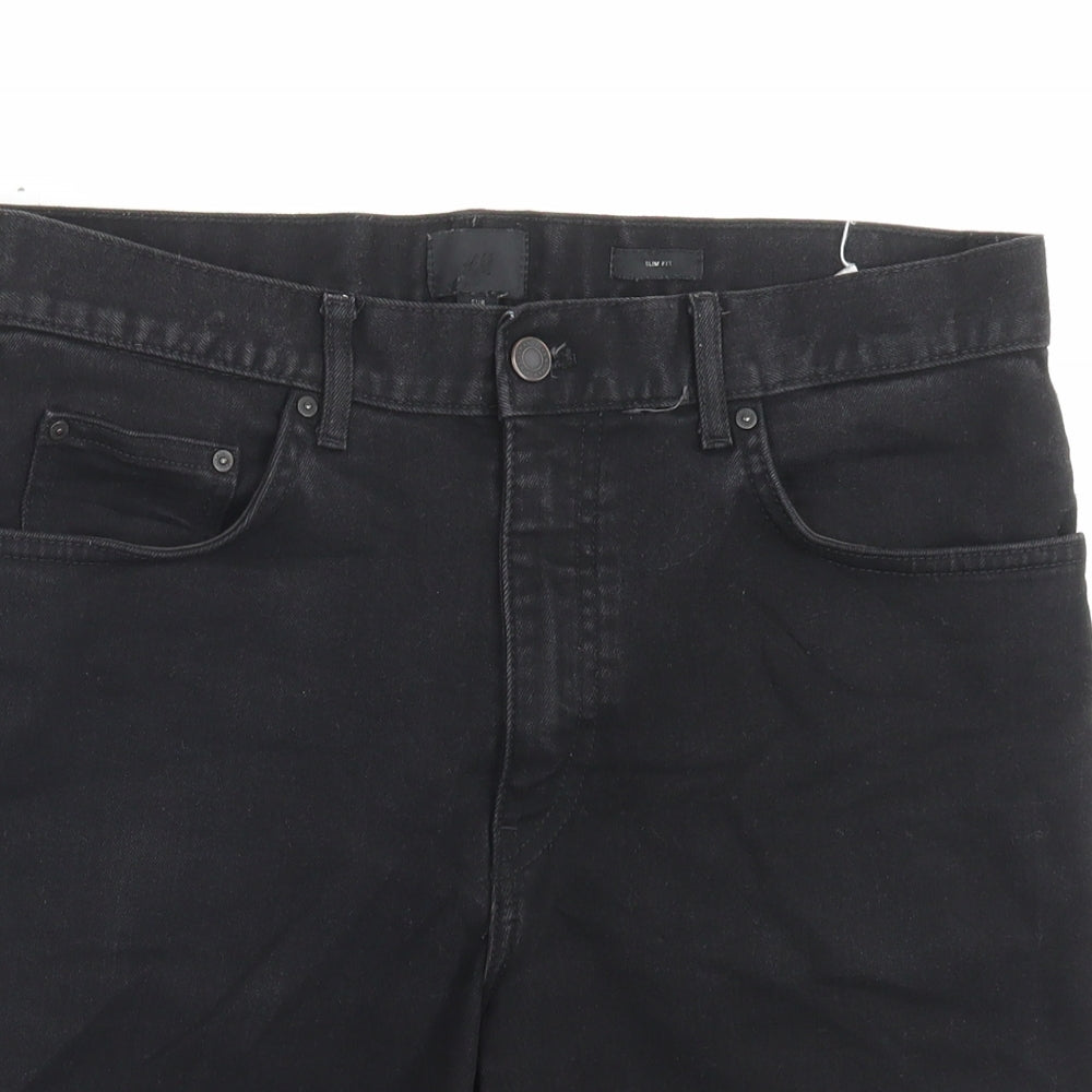 H&M Mens Black Cotton Bermuda Shorts Size 33 in L9 in Regular Button