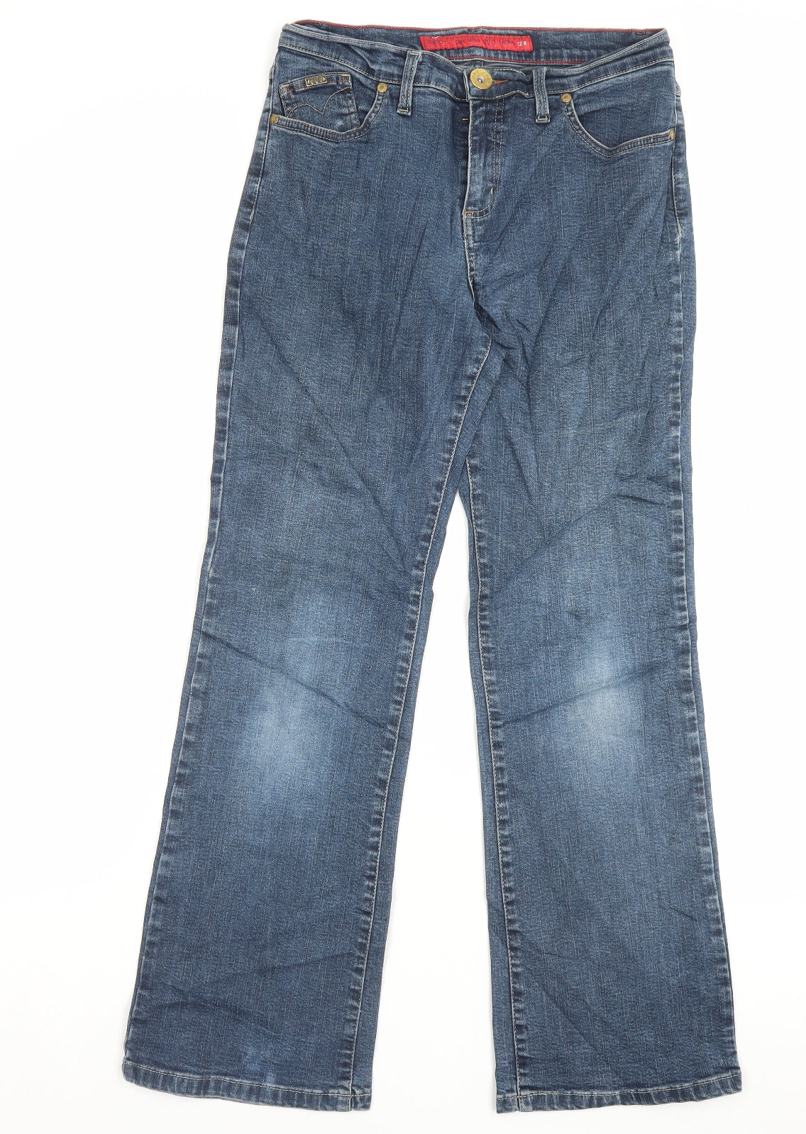 Per Una Womens Blue Cotton Straight Jeans Size 12 L28 in Regular Button