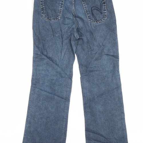 Per Una Womens Blue Cotton Straight Jeans Size 12 L28 in Regular Button