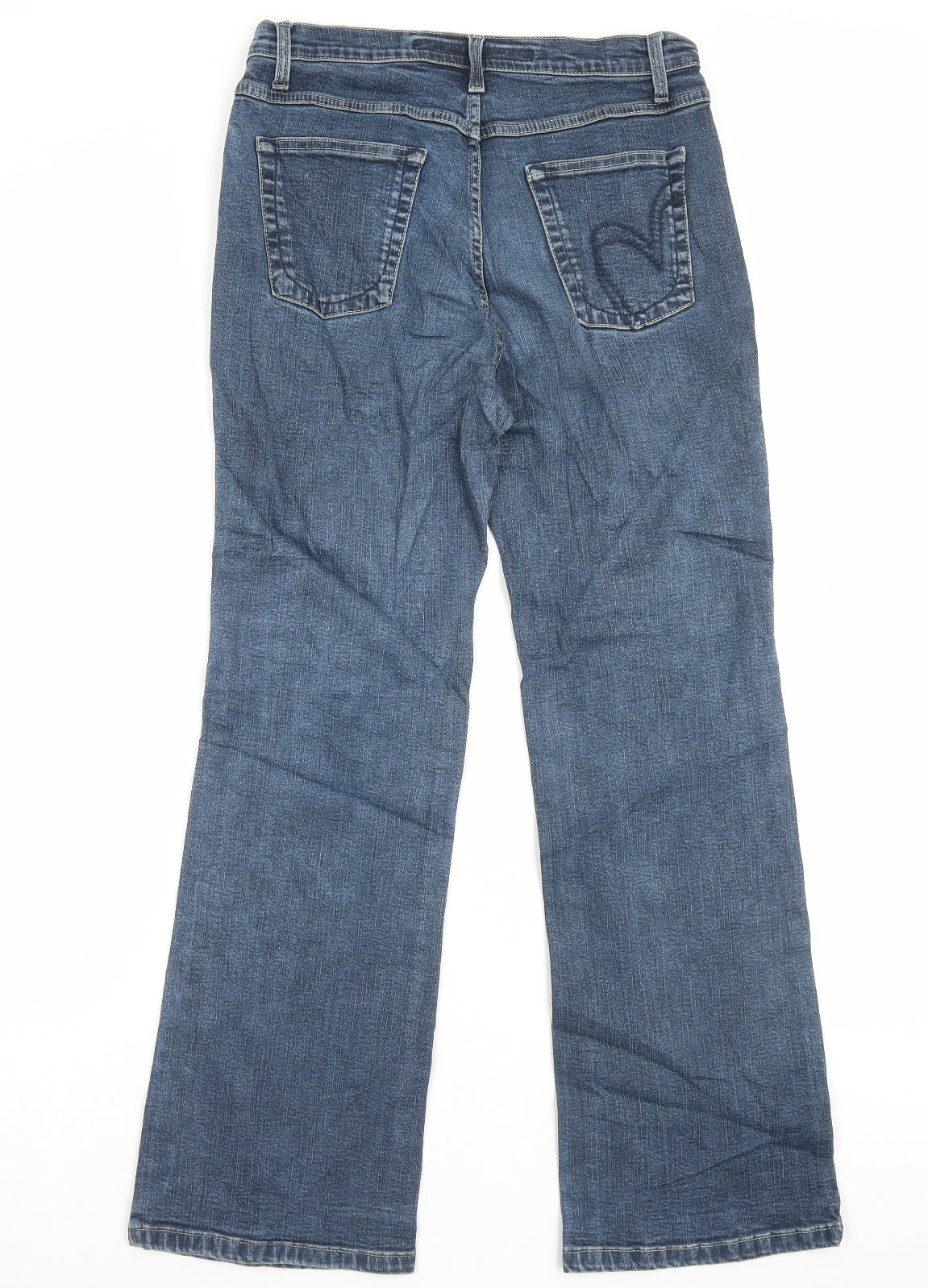Per Una Womens Blue Cotton Straight Jeans Size 12 L28 in Regular Button