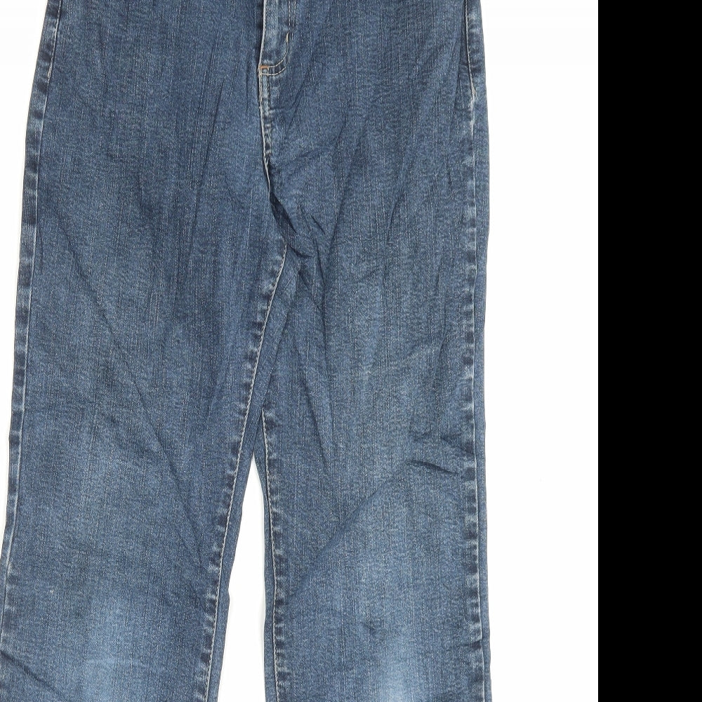 Per Una Womens Blue Cotton Straight Jeans Size 12 L28 in Regular Button