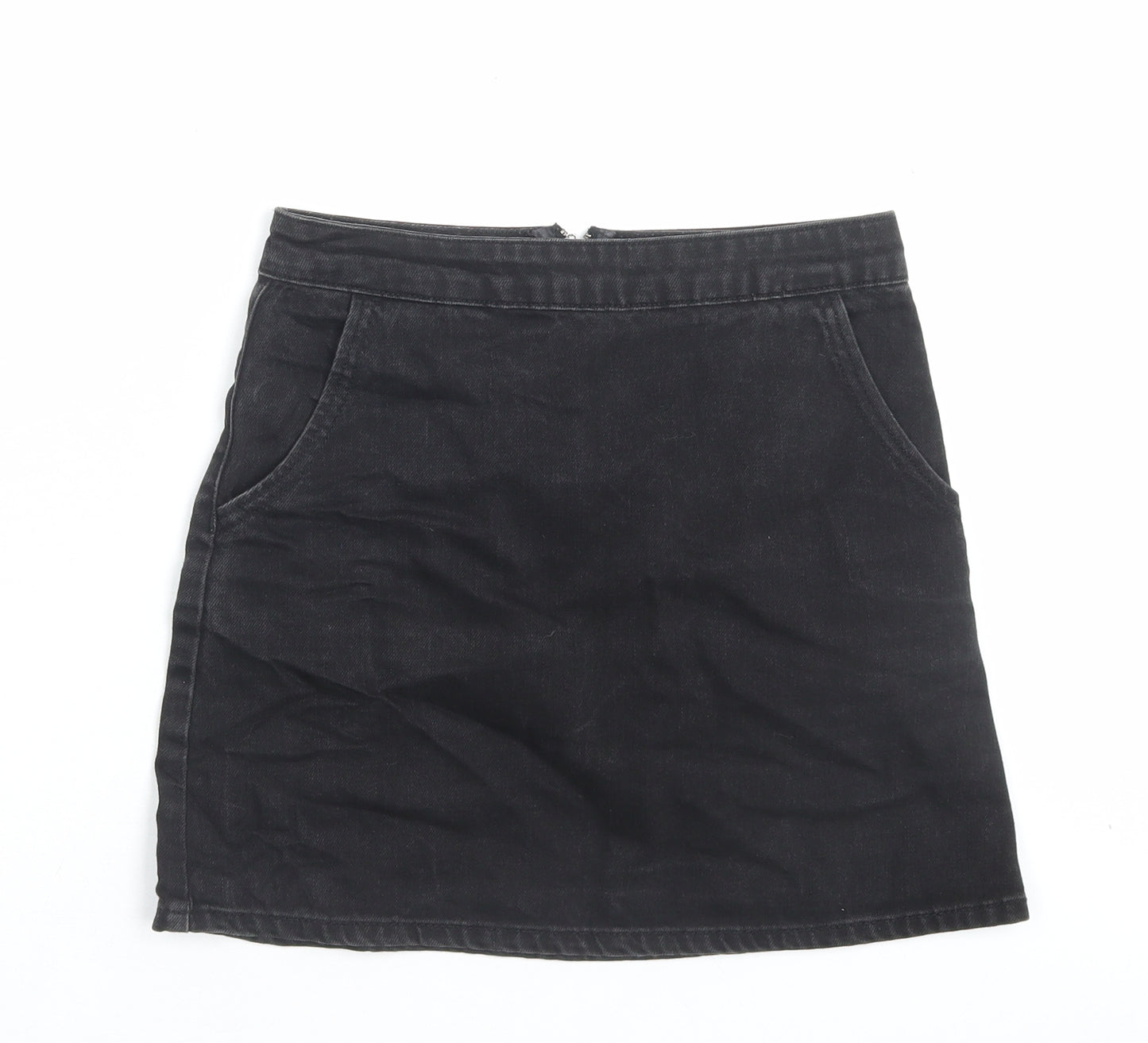 Topshop Womens Black Cotton A-Line Skirt Size 26 Zip