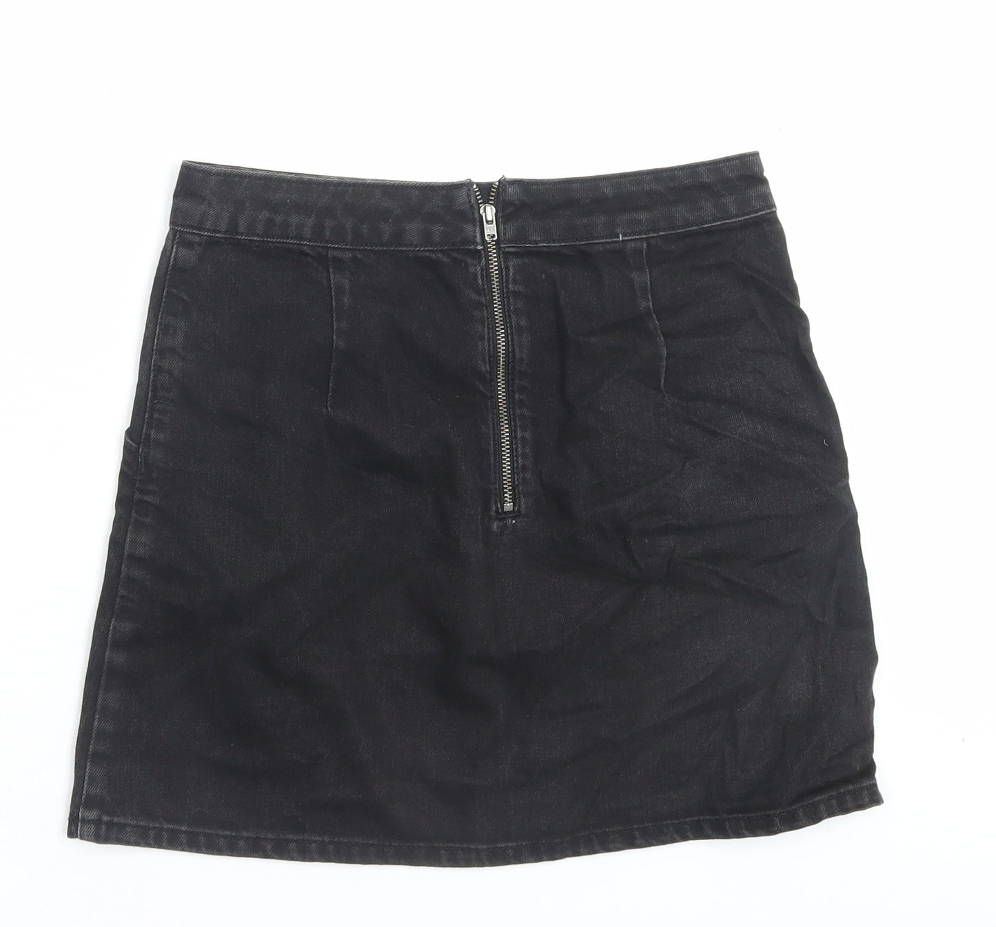 Topshop Womens Black Cotton A-Line Skirt Size 26 Zip