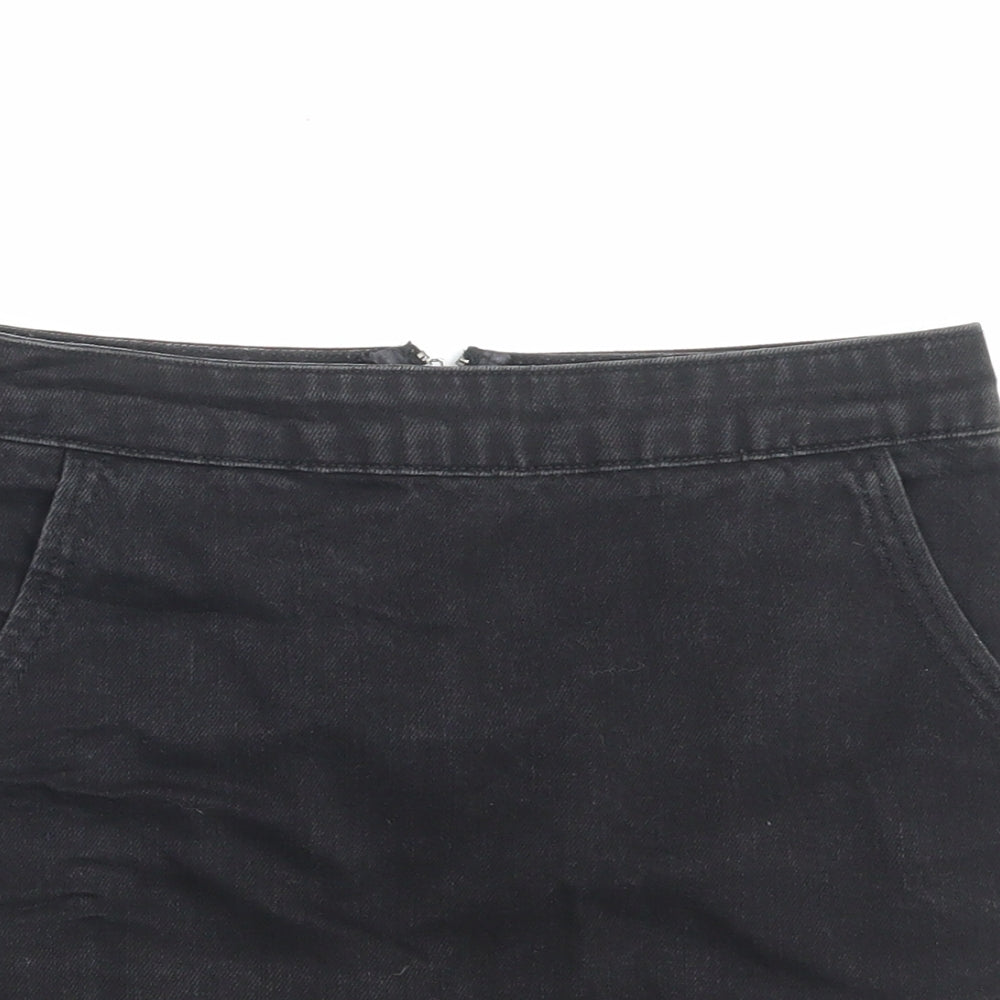 Topshop Womens Black Cotton A-Line Skirt Size 26 Zip