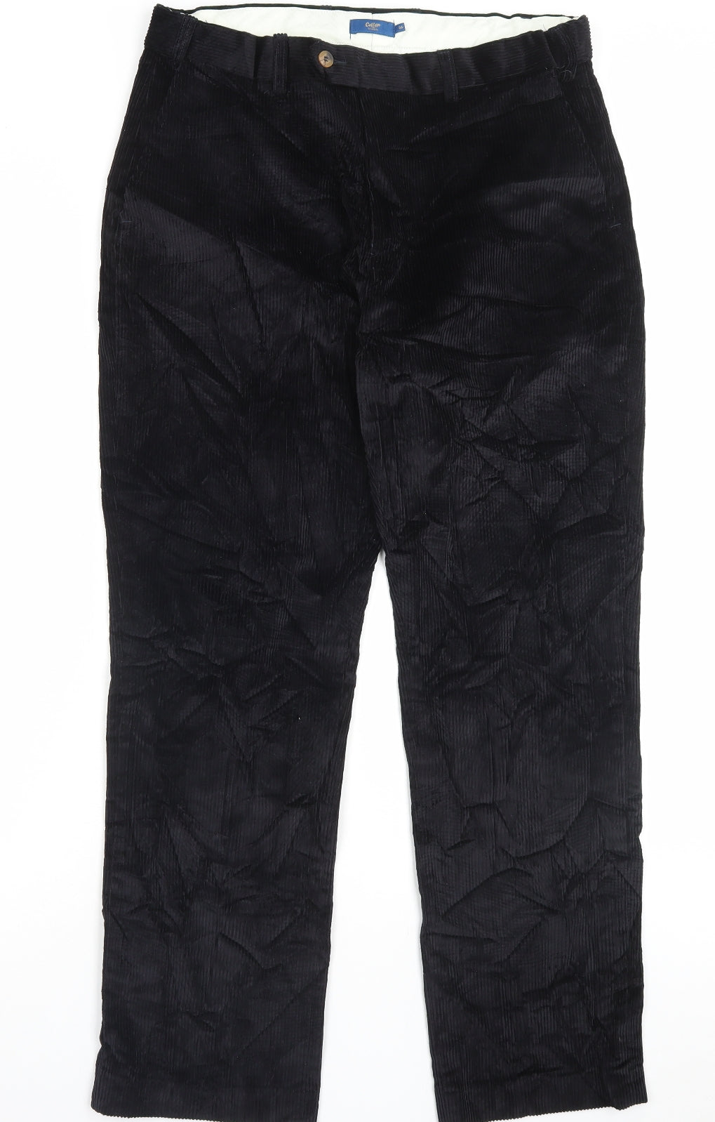 Cotton Traders Mens Black Cotton Trousers Size 36 in L30 in Regular Button
