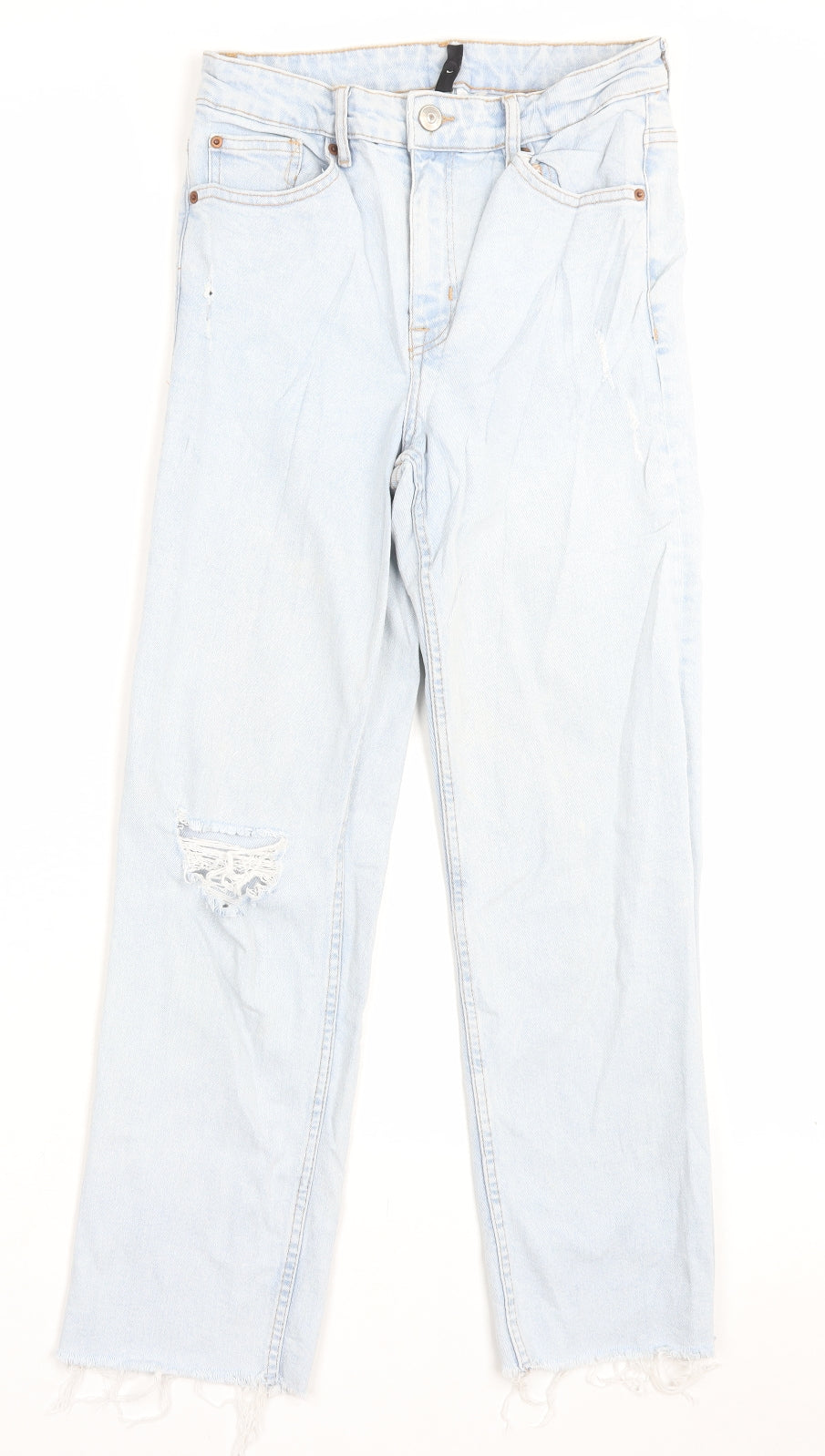 H&M Womens Blue Cotton Straight Jeans Size 10 L28 in Regular Button